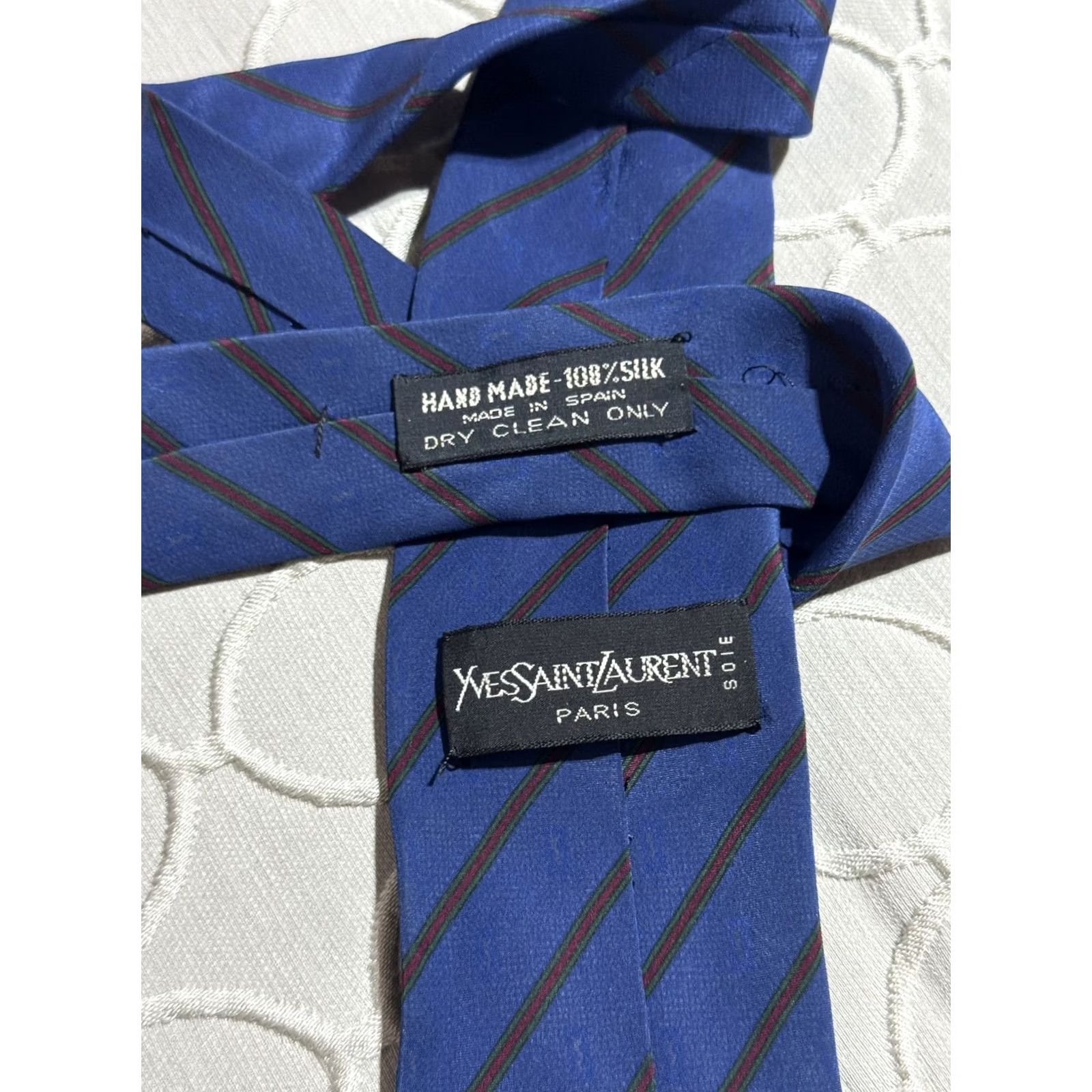Yves Saint Laurent VINTAGE Yves Saint Laurent Tie Mens Silk Necktie Striped Made In Spain 90s Blue Size ONE SIZE - 2 Thumbnail