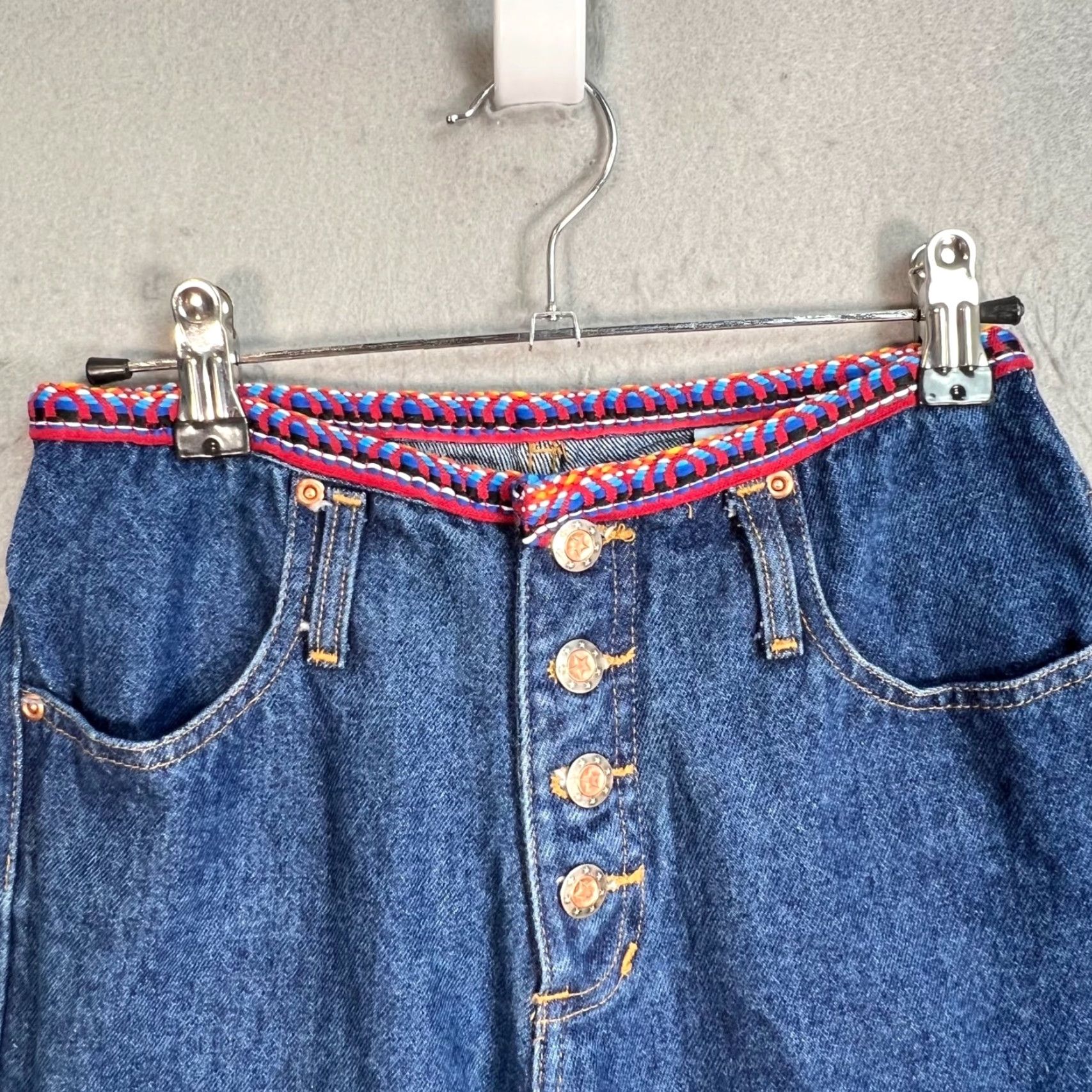 Denime VINTAGE OA Womens Denim Jeans Flared 3 Blue Mid Rise Embroidered Waistband 32 In Inseam Women’s Size 26" / US 2 / IT 38 - 5 Thumbnail