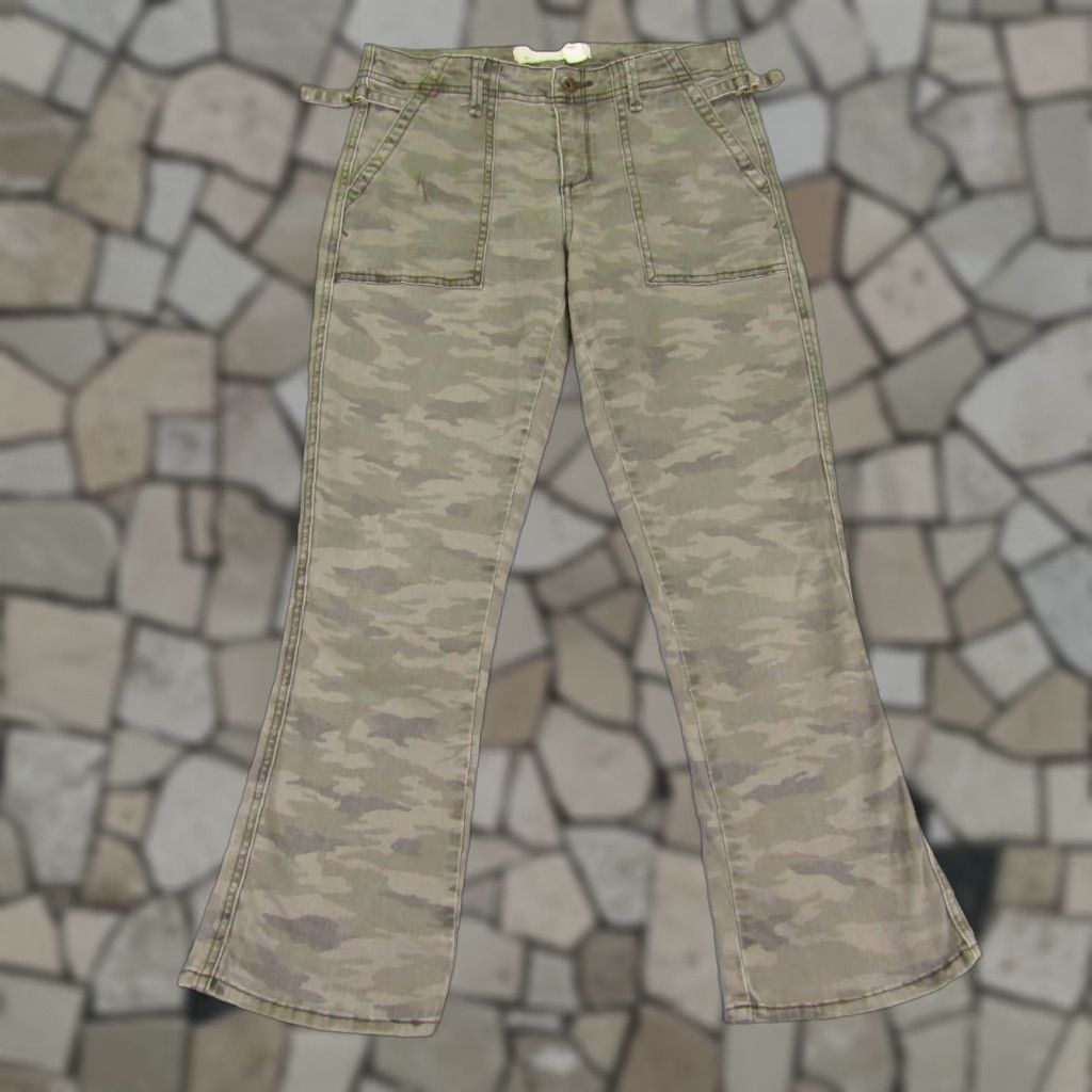 Anthropologie VINTAGE Anthropologie Women's Pants Flared Chino 26 Blue Camouflage Casual Outdoor 90s Army Style Size 26" / US 2 / IT 38 - 1 Thumbnail