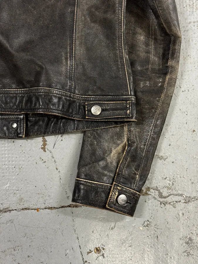 Just Cavalli 2000s Cavalli Grey Eroded Leather Trucker Jacket Size S / US 4 / IT 40 - 7 Thumbnail