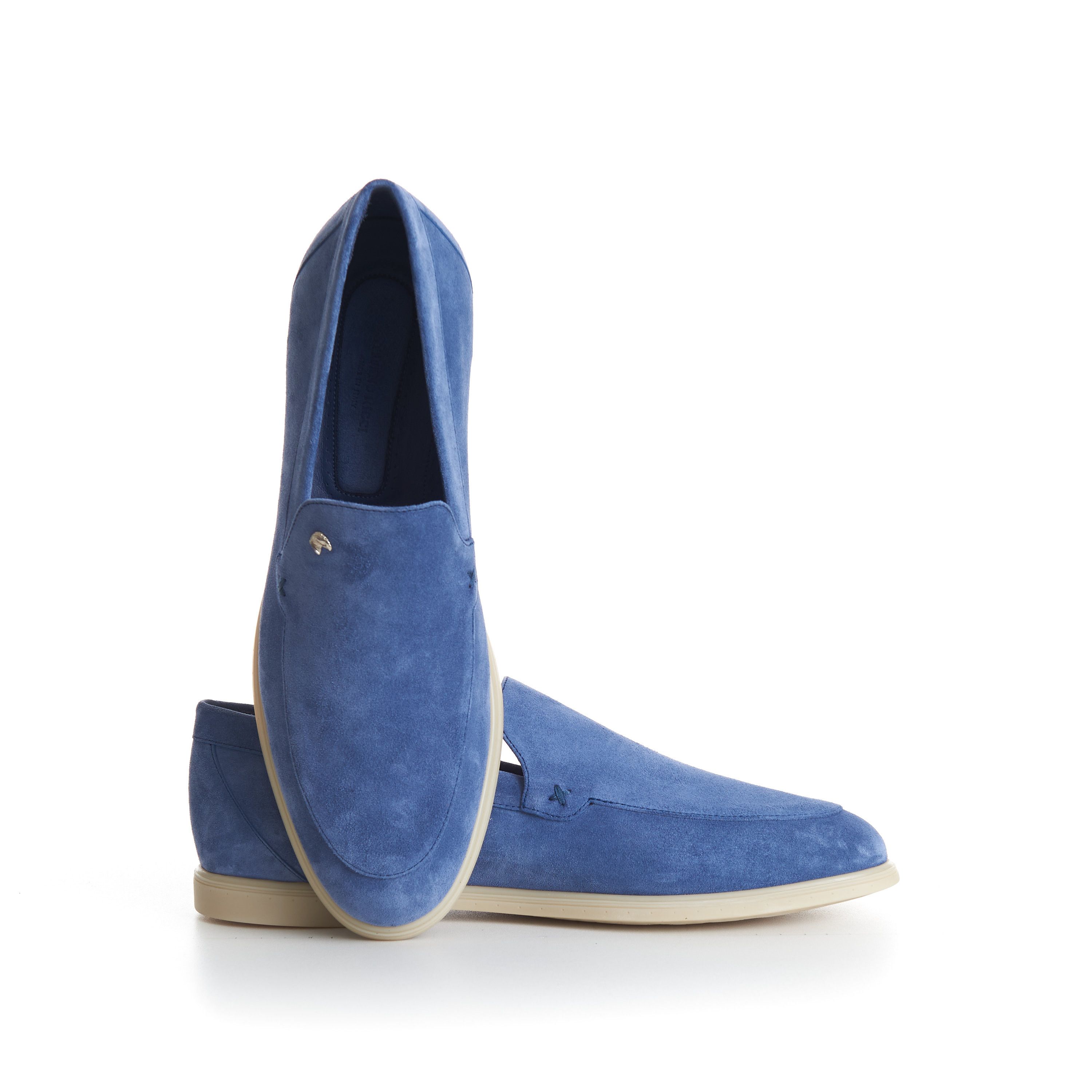 Stefano Ricci Blue Suede Slip-On Loafers - Eagle Head Application Size US 8 / EU 41 - 10 Thumbnail
