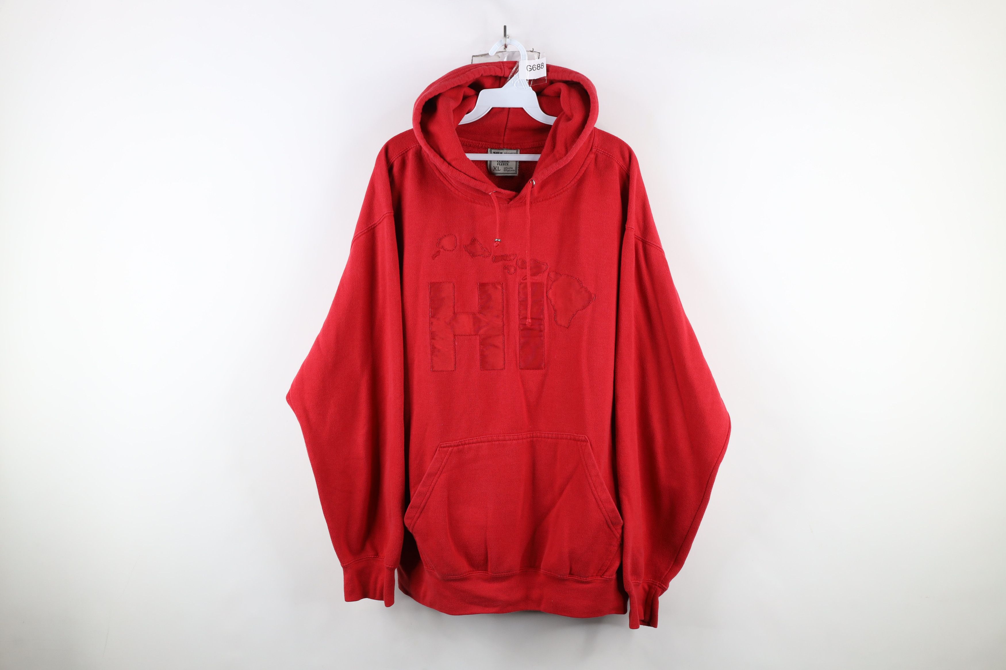 Vintage Vintage 90s Streetwear Hawaii HI Hoodie Sweatshirt Red Size US XL / EU 56 / 4 - 1 Thumbnail