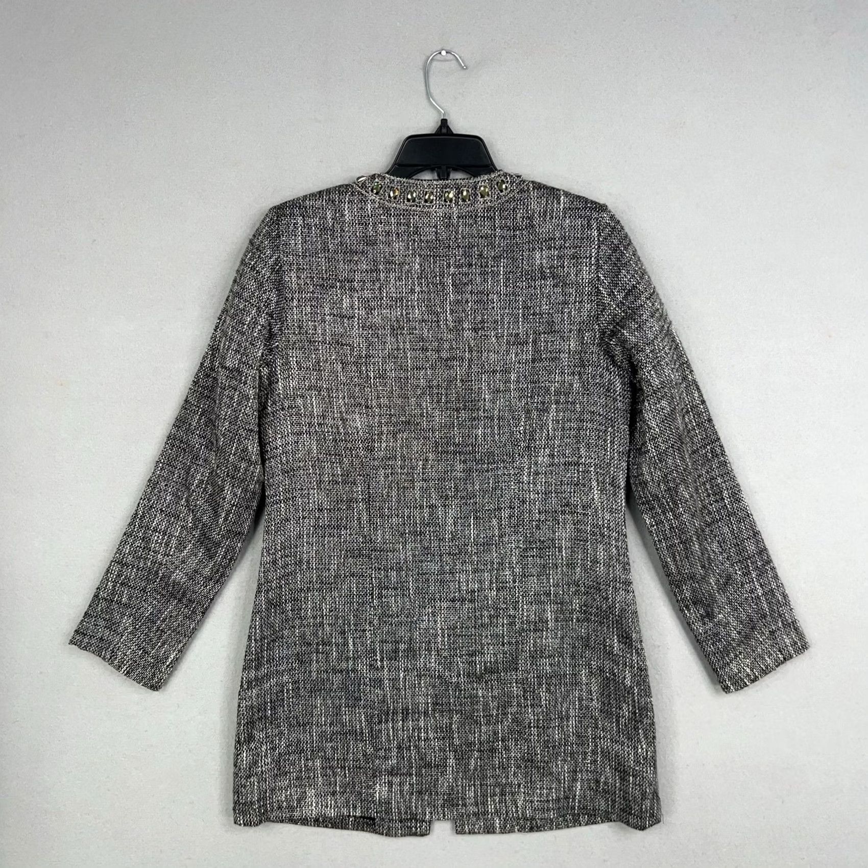 Vintage Chicos Jacket Women 0 Metallic Jewel Embellished Tweed Long Blazer Career Casual Party/Cocktail Size S / US 4 / IT 40 - 6 Thumbnail