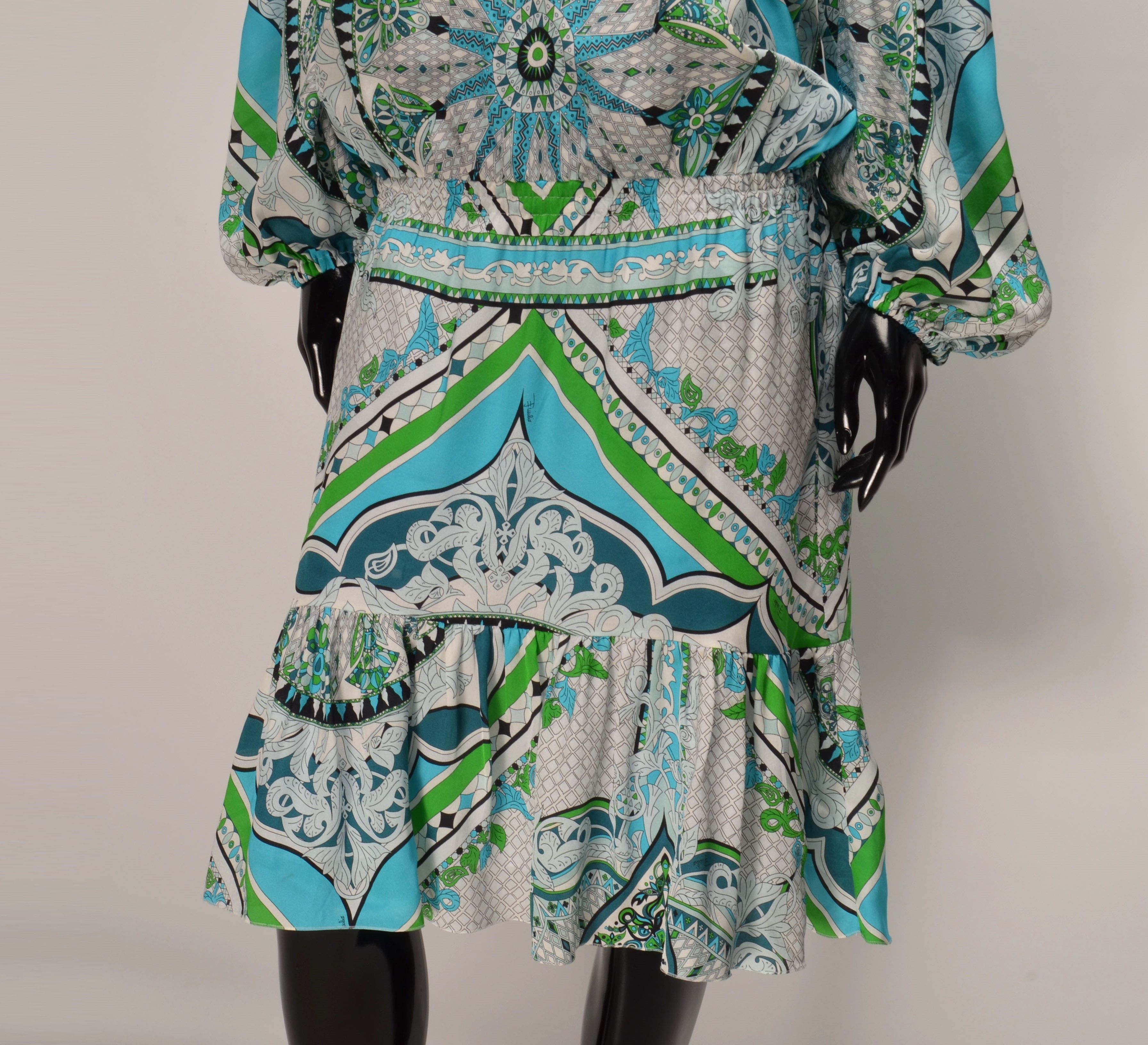 Designer Gorgeous Emilio Pucci Boho Silk Long Sleeve Flared Dress Size M / US 6-8 / IT 42-44 - 4 Thumbnail