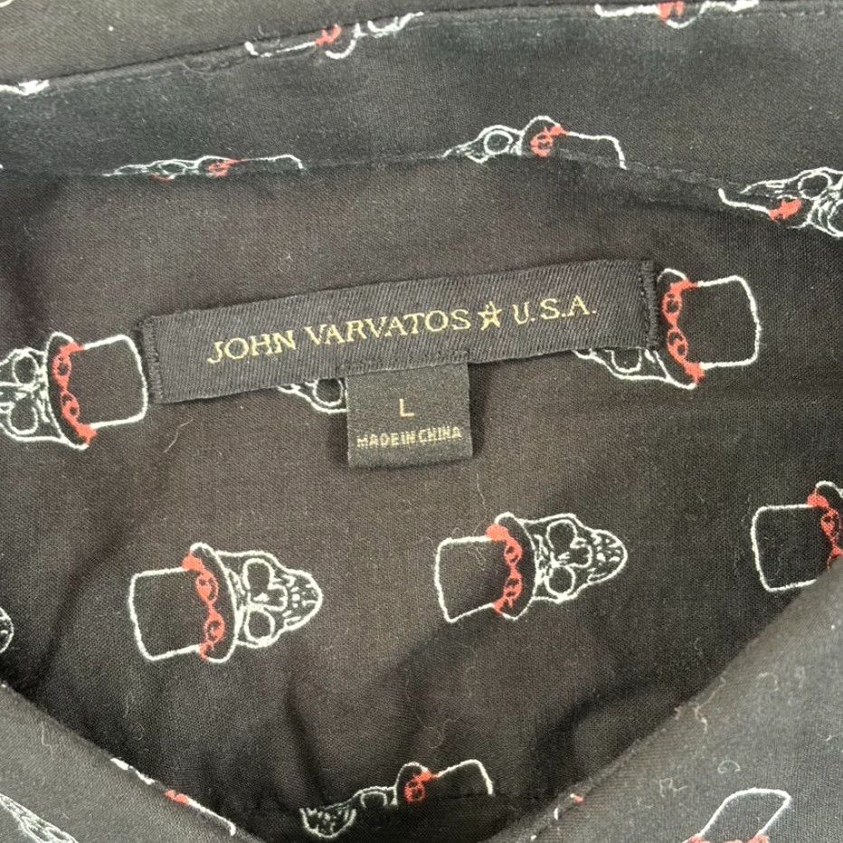 John Varvatos John Varvatos Skull Top Hat Print Shirt Black Men L Short Sleeve Button-Up Geometric Gothic Rock n Roll Vibes (Mens) Size US L / EU 52-54 / 3 - 2 Thumbnail