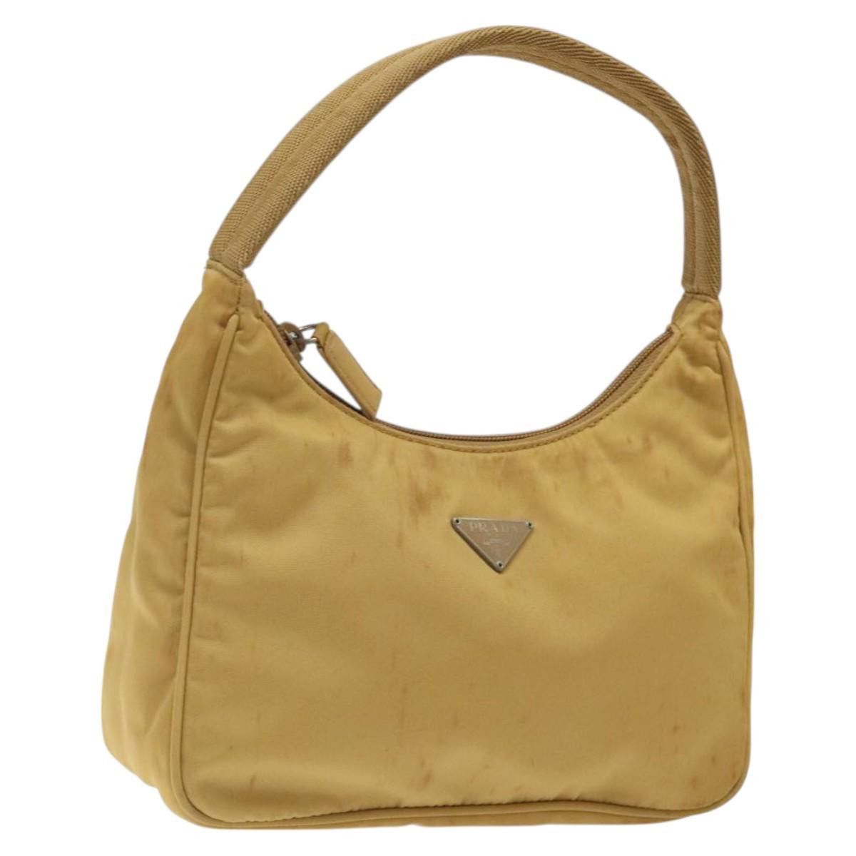PRADA Hand Bag Nylon Beige