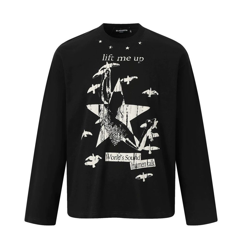 Vintage Casual loose men's star print long-sleeved T-shirt Size US M / EU 48-50 / 2 - 1 Thumbnail