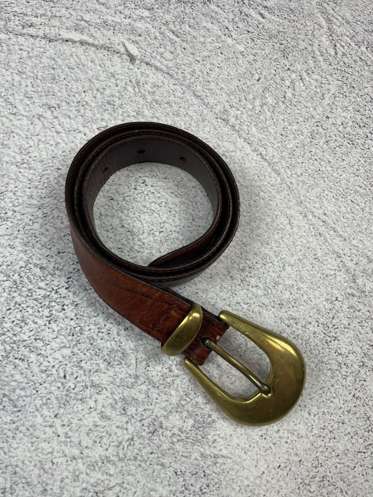 Jil Sander × Vintage Jil Sandre Leather Belt in Brown and Gold Buckle Size ONE SIZE - 9 Thumbnail