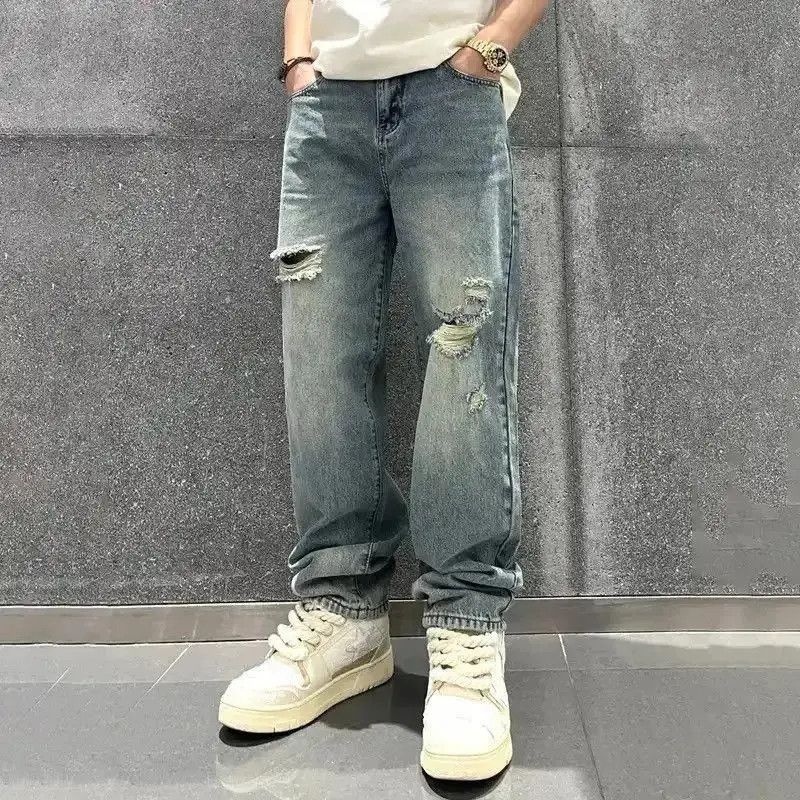 Japanese Brand Torn Jeans High Quaity Broken Holes Male Pants Size US 32 / EU 48 - 5 Thumbnail