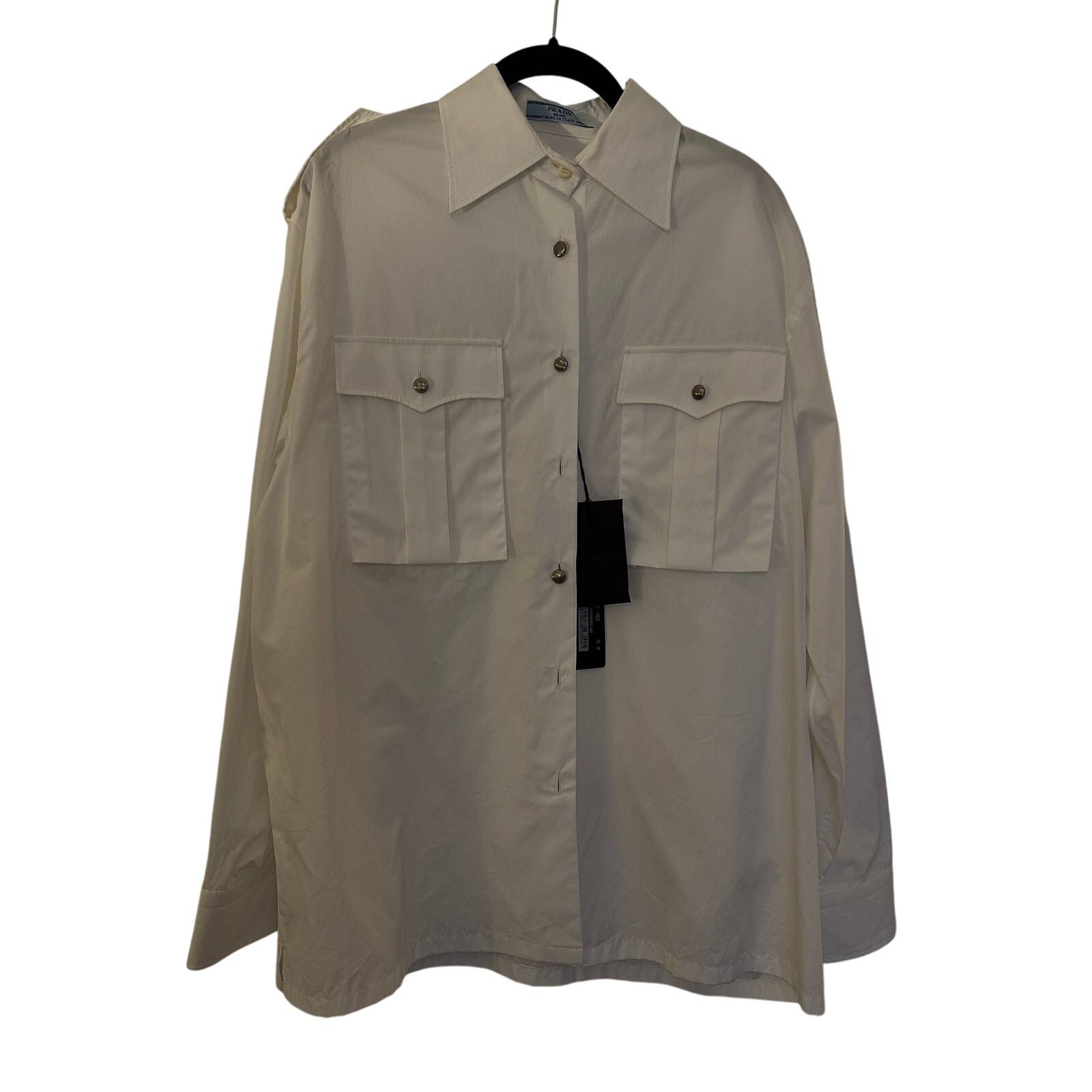 Prada Prada NWT Shoulder-epaulette Cotton-poplin Shirt In White Size US XL / EU 56 / 4 - 1 Thumbnail