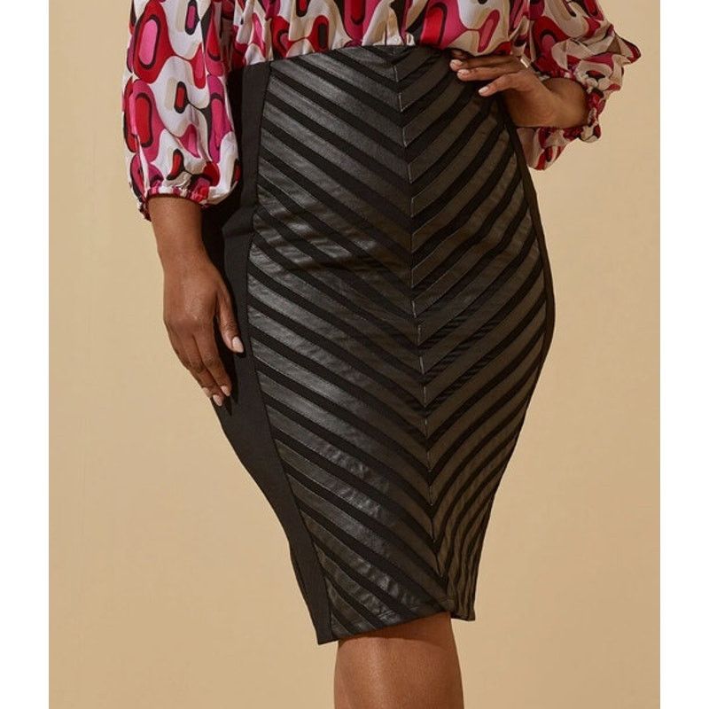 Other PLUS 28W | Striped Paneled Faux Leather Stretch Knit Skirt Size 28" / US 6 / IT 42 - 1 Thumbnail