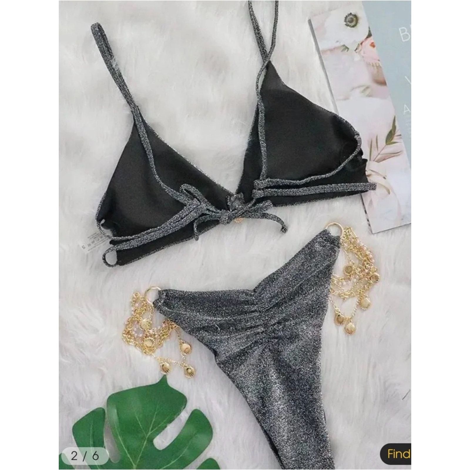 Other Sparkling Silver Two-Piece Bikini with Gold Charm Accents M Size ONE SIZE - 4 Thumbnail
