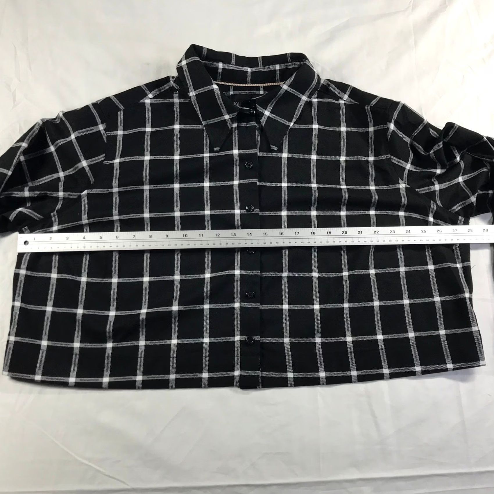 Wildfang Wildfang Black White Plaid Cropped Button Up Shirt Long Sleeve 1X Size XL / US 12-14 / IT 48-50 - 3 Thumbnail