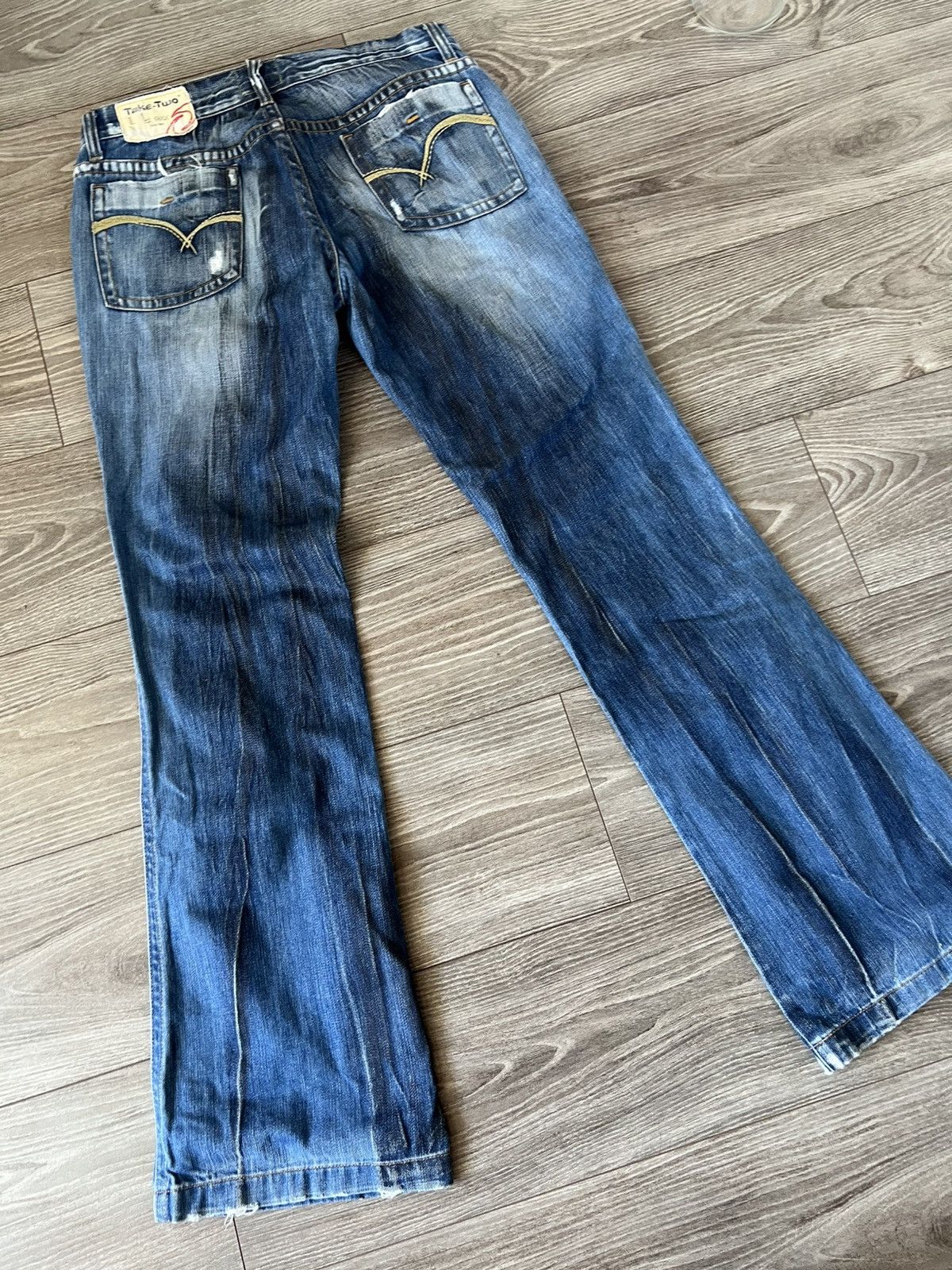 Designer ‼️Take Two 1st Grade HandMade Crafted Print Flared Jeans‼️ Size US 33 - 19 Thumbnail