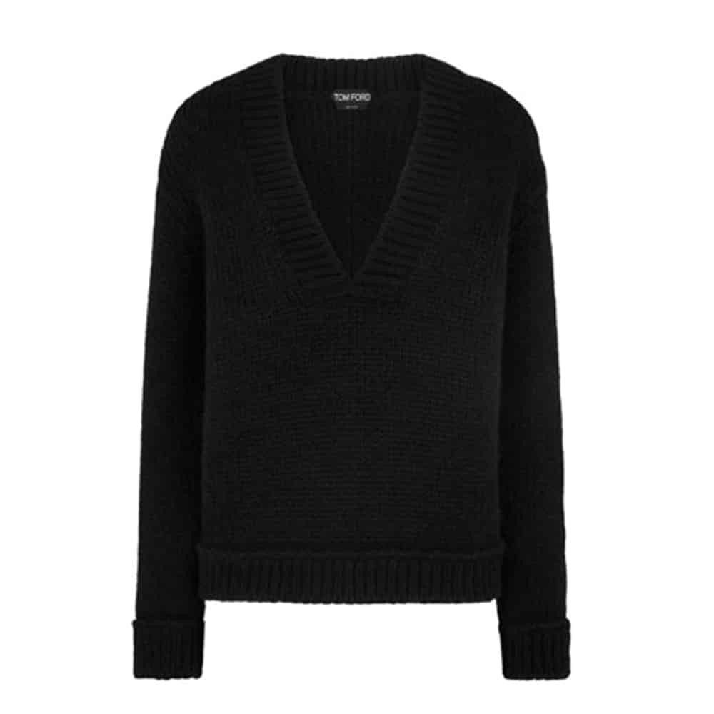 Tom Ford o1loc1c0924 MAK1258 Alpaca Wool V-neck Sweater in Black Size M / US 6-8 / IT 42-44 - 1 Thumbnail