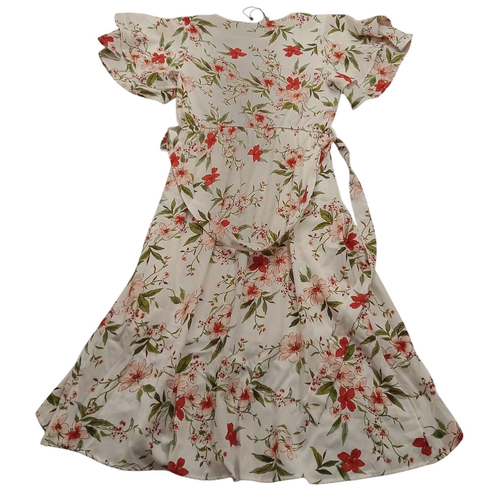 & Other Stories Flamingo Wrap Around Dress S Red Floral Flutter Sleeve Size S / US 4 / IT 40 - 2 Thumbnail