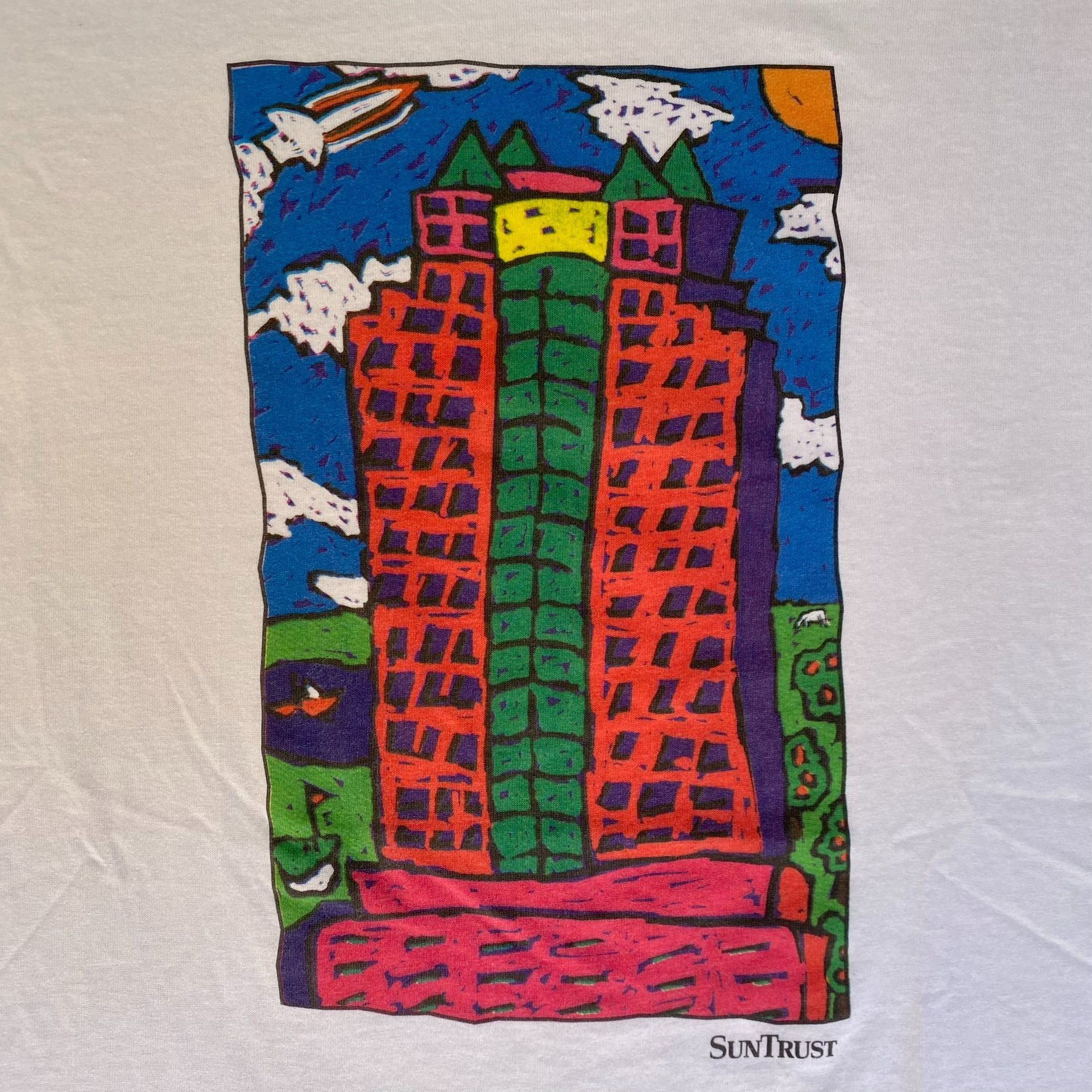 Fruit Of The Loom Vintage 90s SunTrust Bank Shirt Cartoon Building Neon Art Te Size US L / EU 52-54 / 3 - 3 Thumbnail