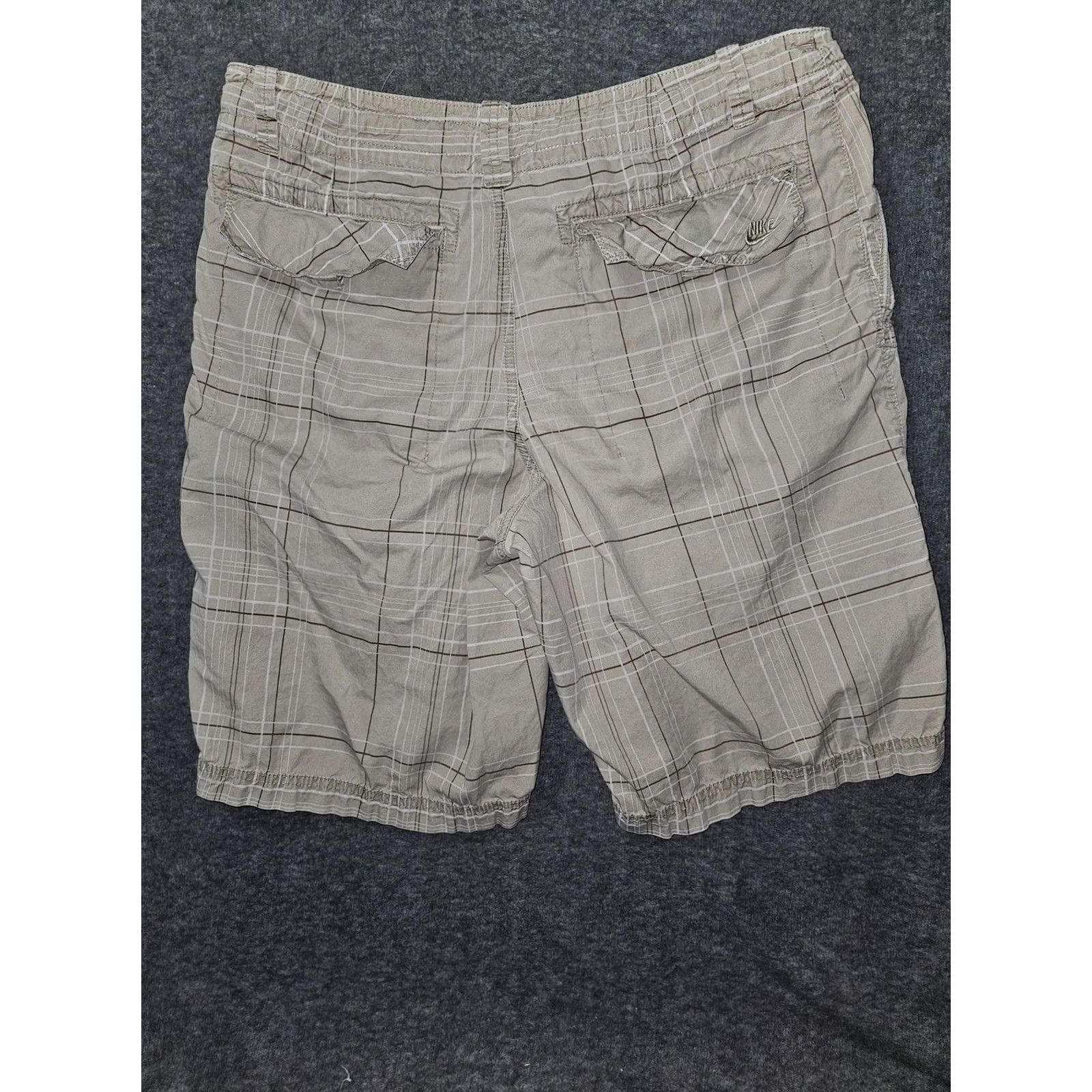 Nike Nike Shorts Mens Large Plaid Casual Drawstring Pockets Lightweight Cotton Beige Summer Size US 33 - 6 Thumbnail