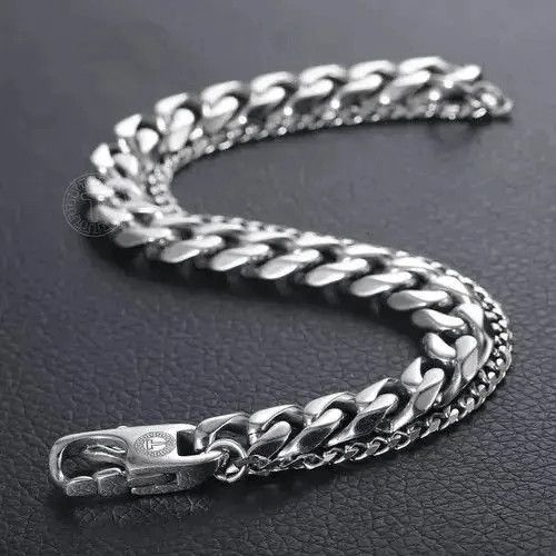 Japanese Brand Silver Double Curb Cuban Chain Bracelet Size ONE SIZE - 2 Thumbnail
