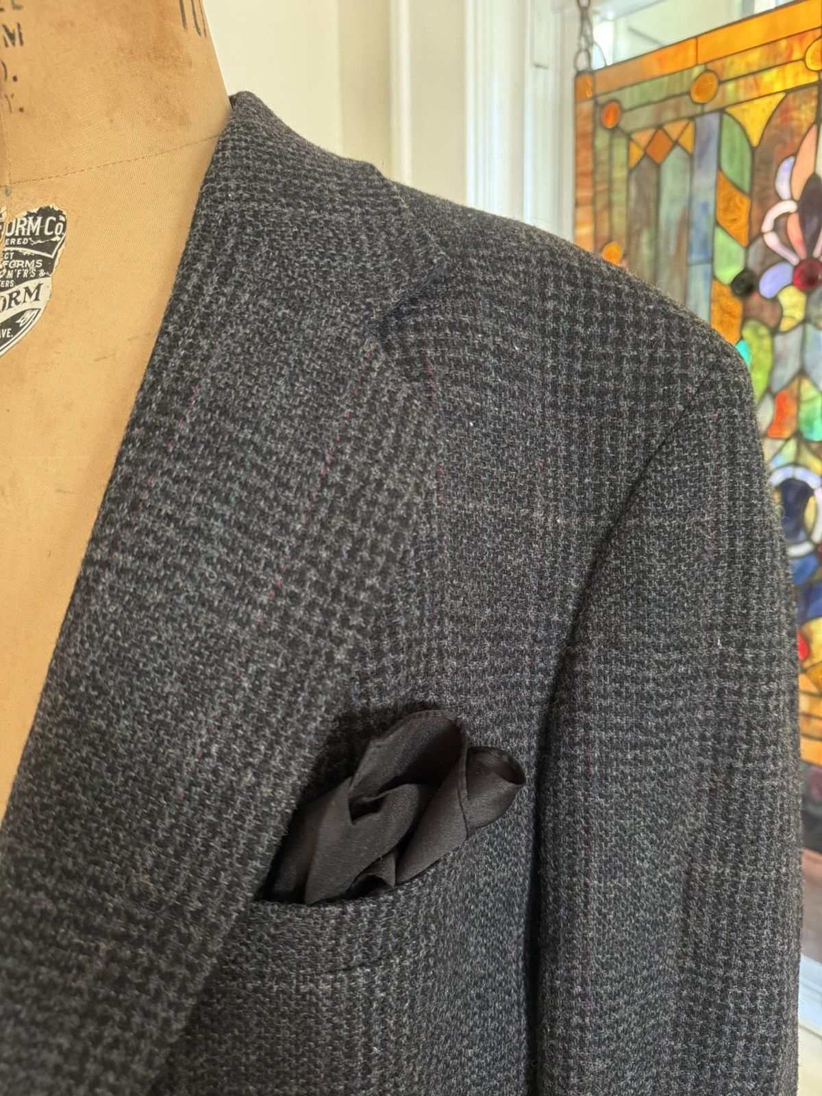 Saks Fifth Avenue VTG Grey Red Stripped Black Tweed 100% Wool Blazer Mens 44R Size 44R - 6 Thumbnail