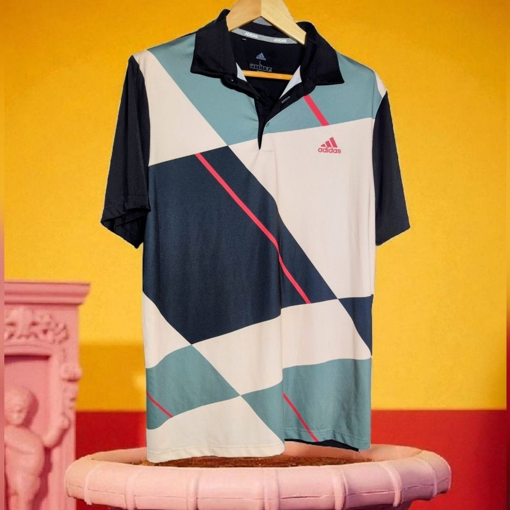 Adidas Adidas L Men's Geometric Polo Shirt - Navy, White, and Pink Size US L / EU 52-54 / 3 - 1 Thumbnail