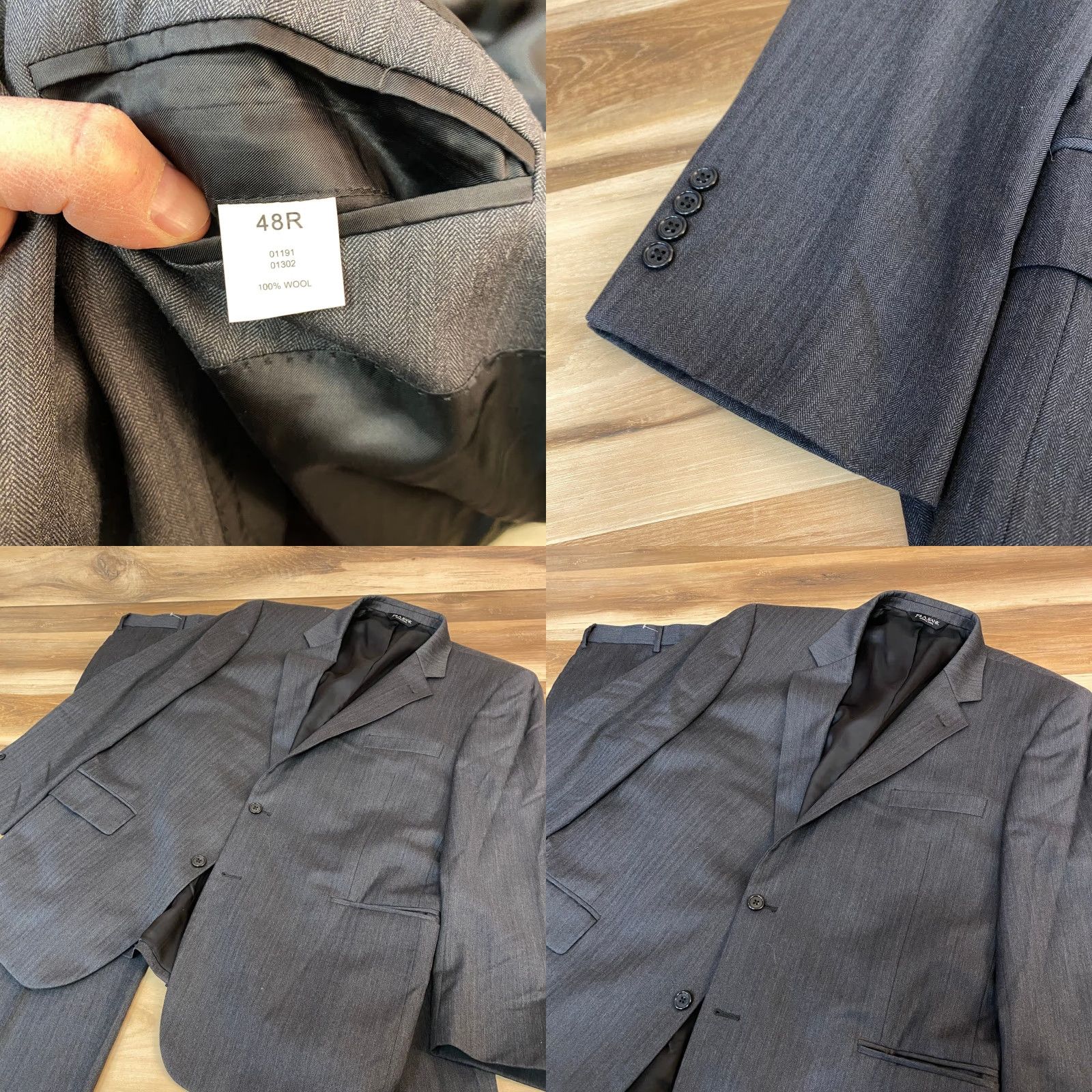 Jos. A. Bank Jos A Bank Signature Collection Wool Suit 48R Charcoal Gray Herringbone 43 Pants Size 48R - 8 Thumbnail