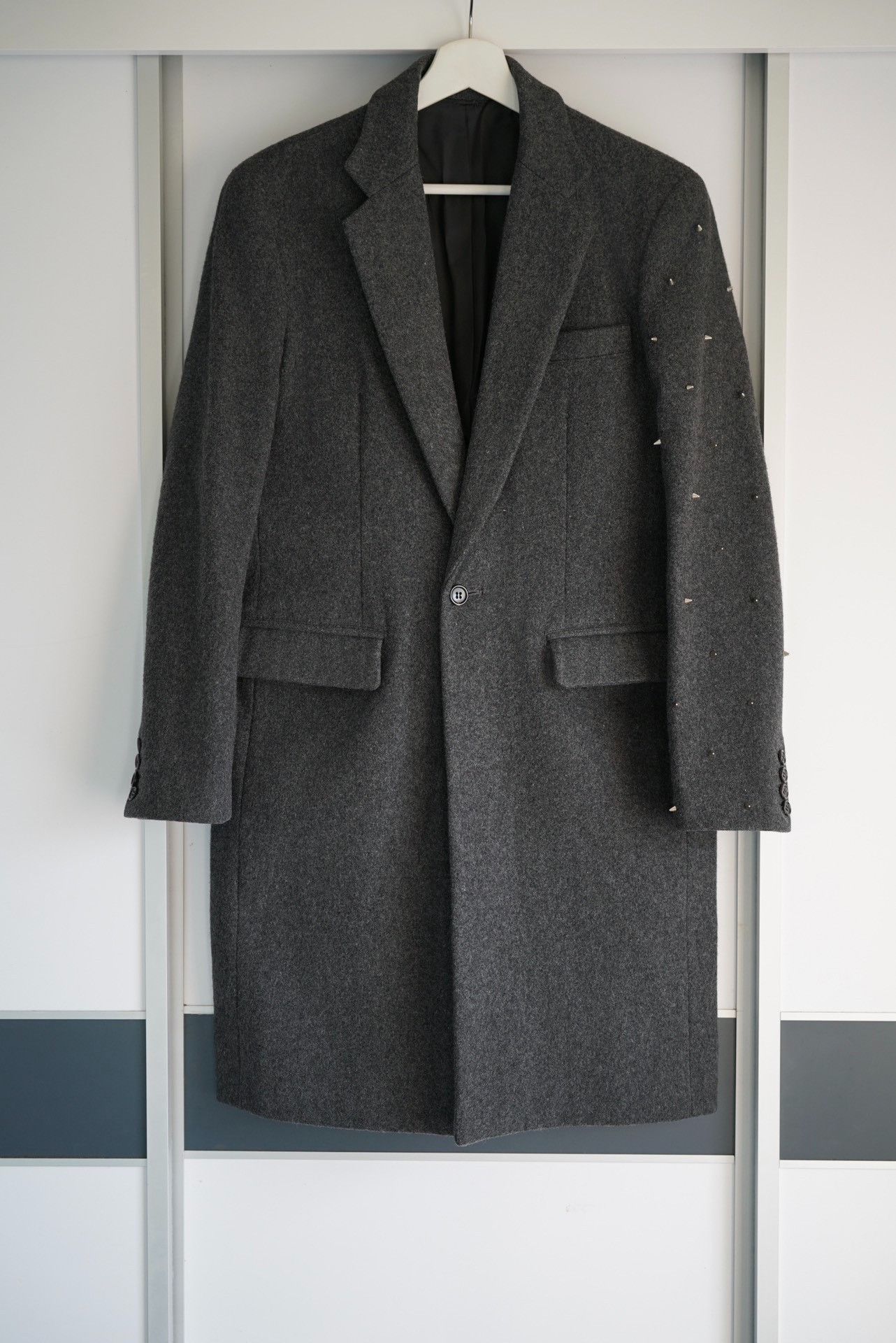 image of Sulvam 15Aw Rivets Sleeve Wool Coat in Grey, Men's (Size Small)