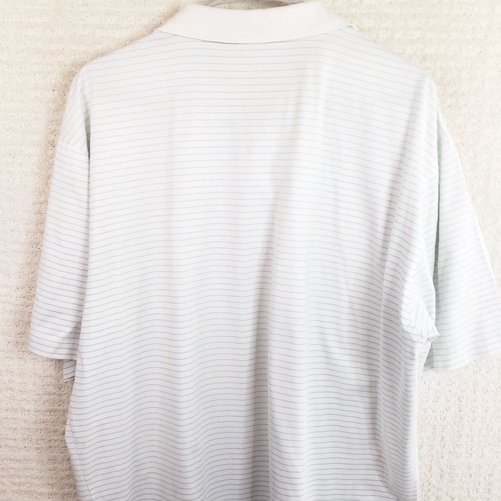 Peter Millar Peter Millar Shirt Mens Large White Blue Striped Golf Polo Cotton OCC Logo Shirt Size US L / EU 52-54 / 3 - 7 Thumbnail
