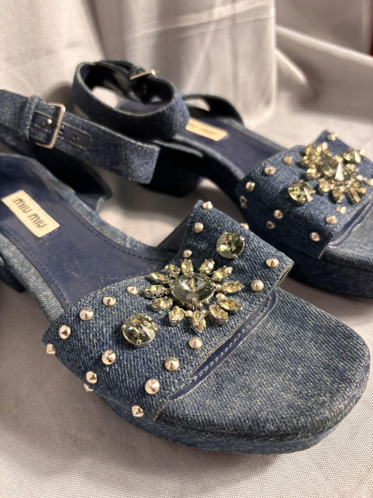 Miu Miu Miu Miu Denim Sandals Size US 7.5 / IT 37.5 - 2 Thumbnail