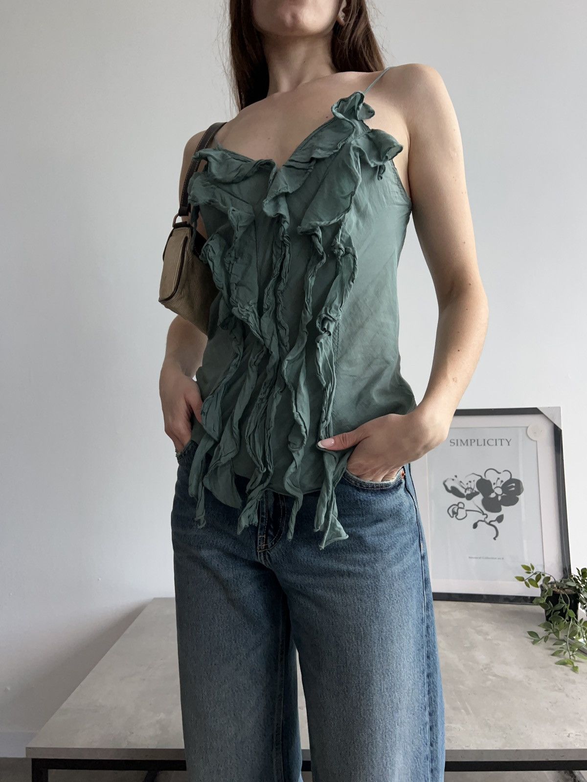 Vintage Amazing Vintage Silk Ruffle Italian Top T2K Size XS / US 0-2 / IT 36-38 - 3 Thumbnail