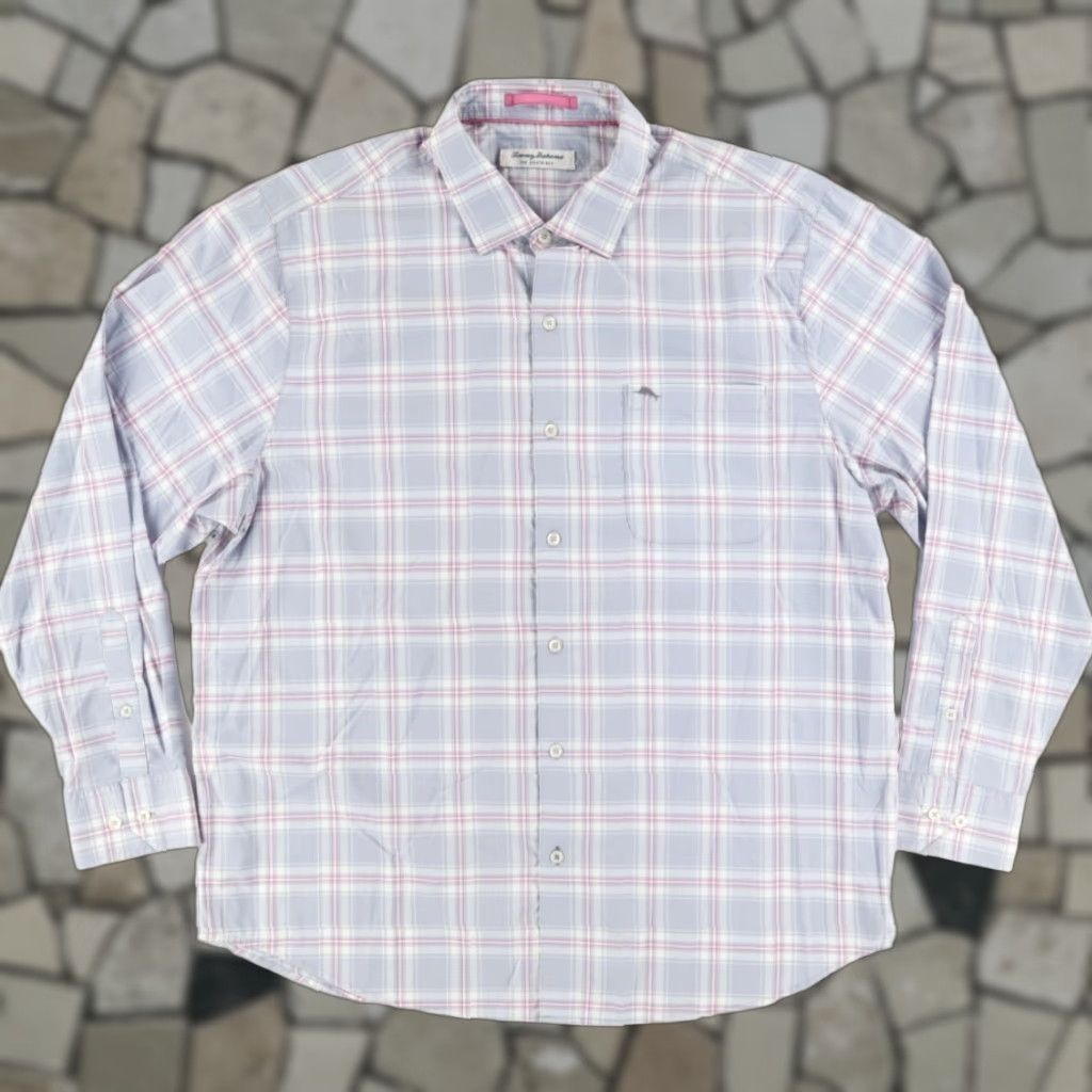 Tommy Bahama Tommy Bahama Shirt Nylon Plaid Button Up Gray XL Mens Siesta Key Performance Stretch Long Sleeve Size US XL / EU 56 / 4 - 1 Thumbnail