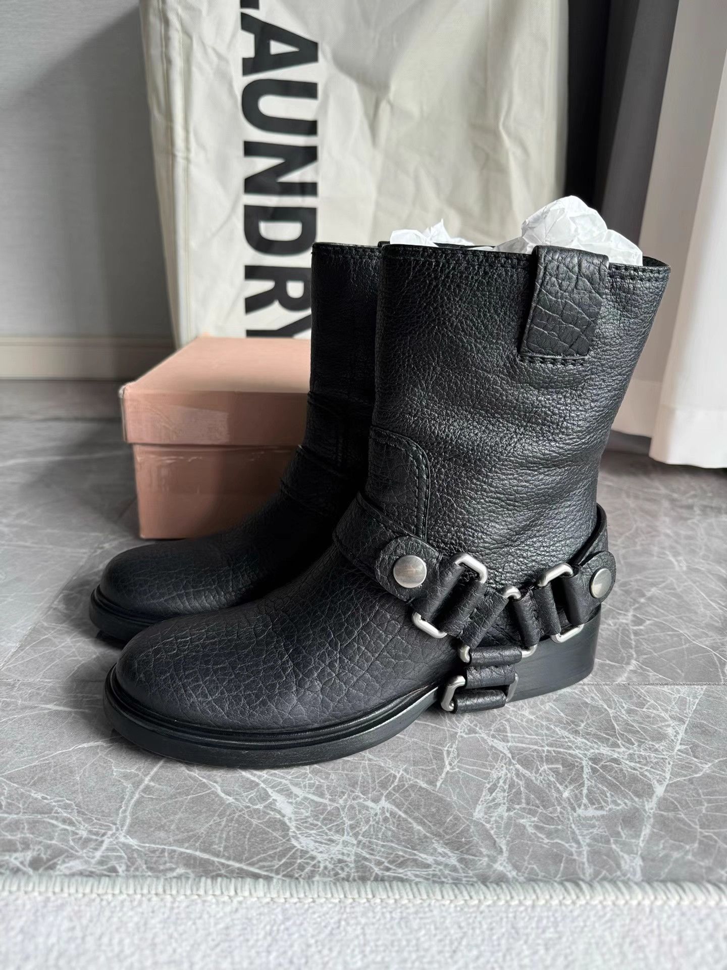 Miu Miu MiuMiu Black Biker Boots K6 Size US 6 / IT 36 - 1 Thumbnail