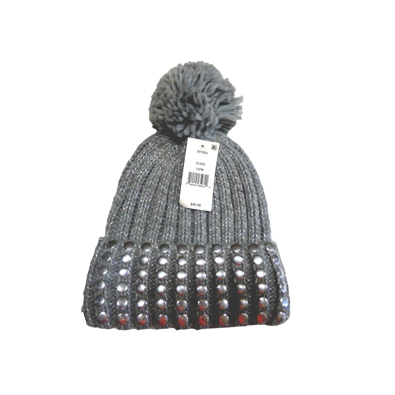 DKNY DKNY Flat-Stud Metallic Rib-Knit Beanie, Silver/ Gray Size ONE SIZE - 2 Thumbnail
