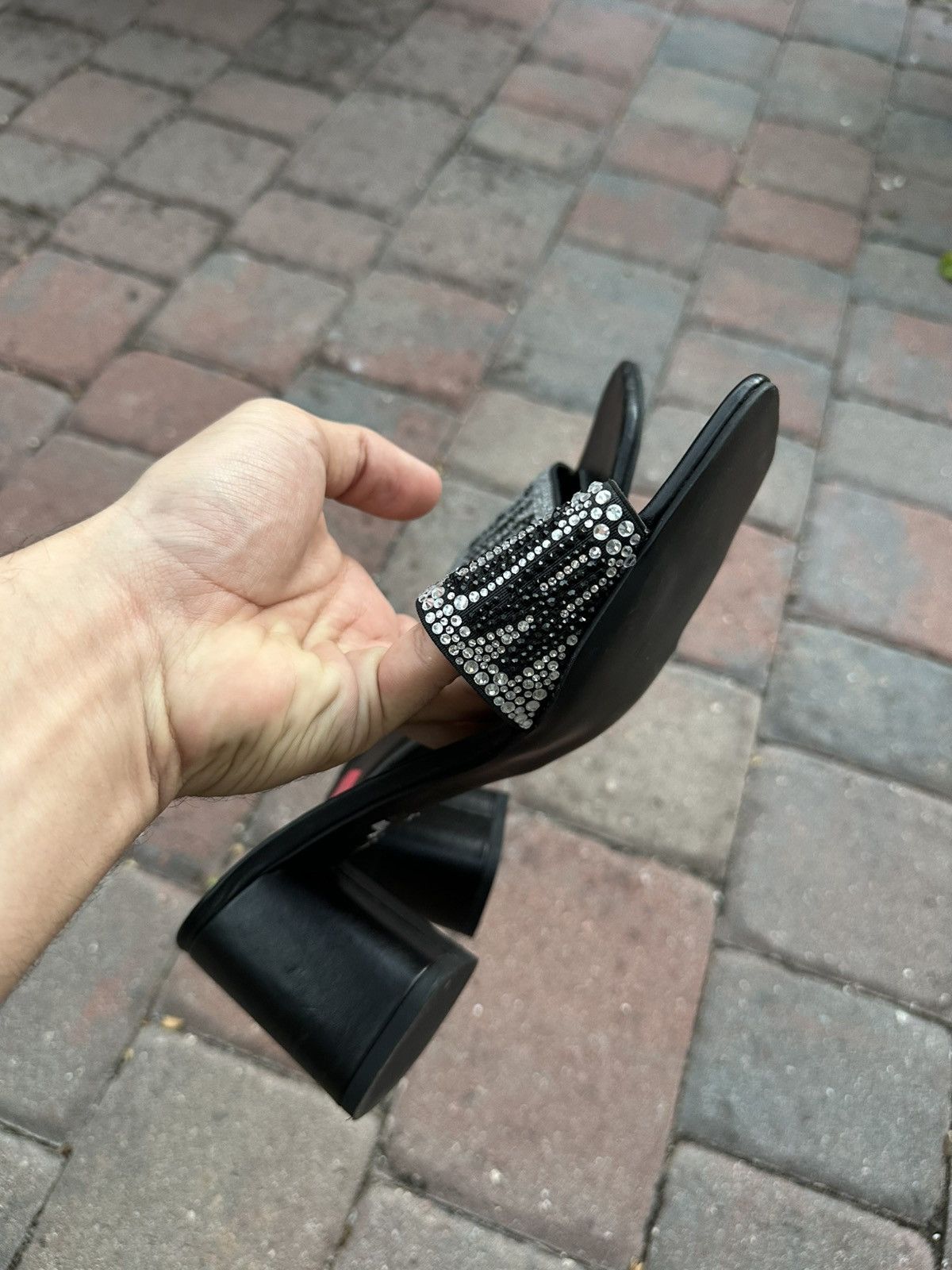 Love Moschino Love Moschino Rhinestone Black Leather Mules Size US 9 / IT 39 - 5 Thumbnail