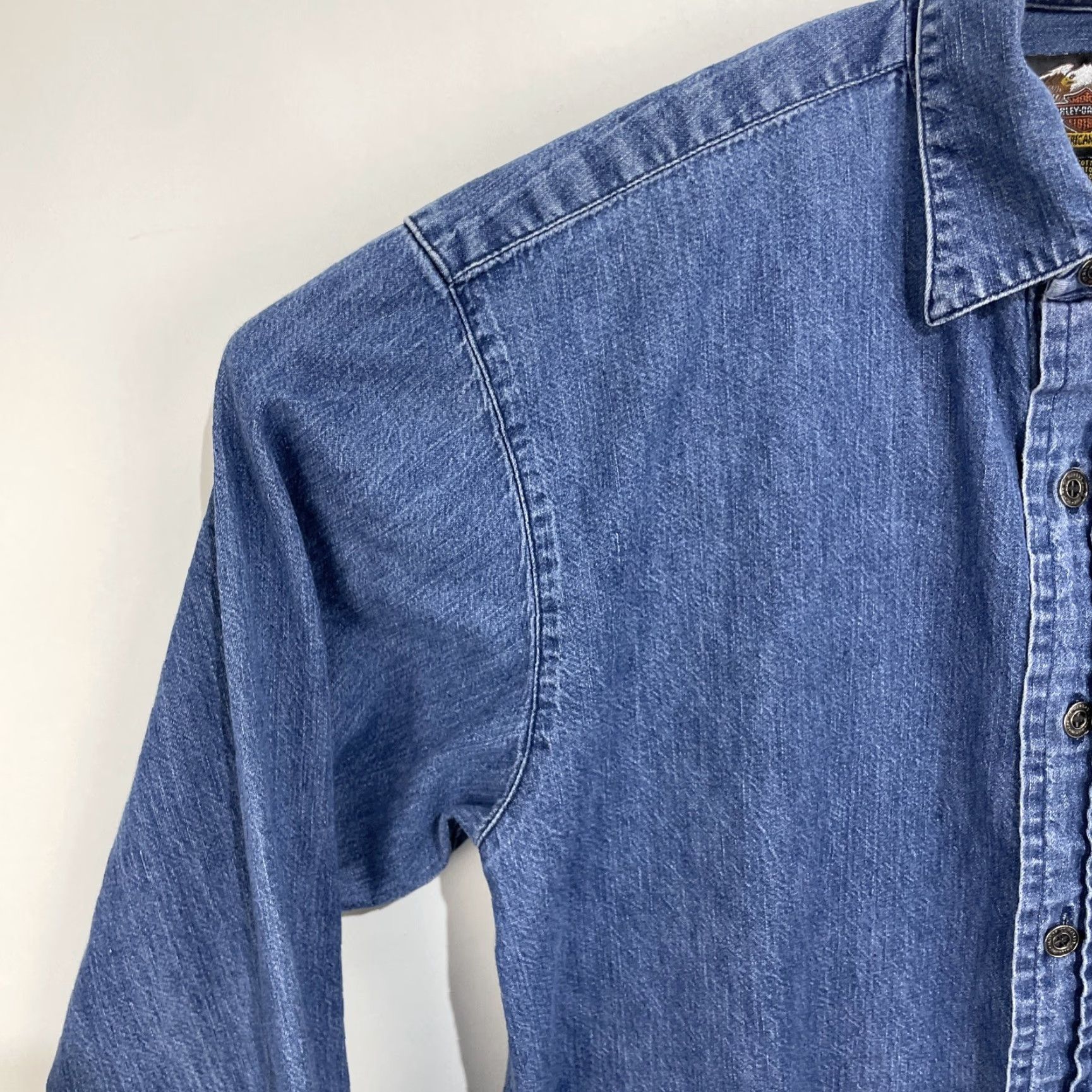 Harley Davidson Vintage Harley-Davidson Motorcycles Mens Denim Shirt Long Sleeve Button-Up Blue Size US L / EU 52-54 / 3 - 4 Thumbnail