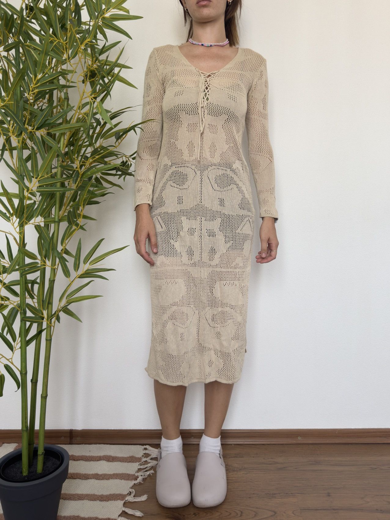 Japanese Brand × Vintage ISSEY MIYAKE STYLE MESH BEIGE DRESS Size M / US 6-8 / IT 42-44 - 5 Thumbnail