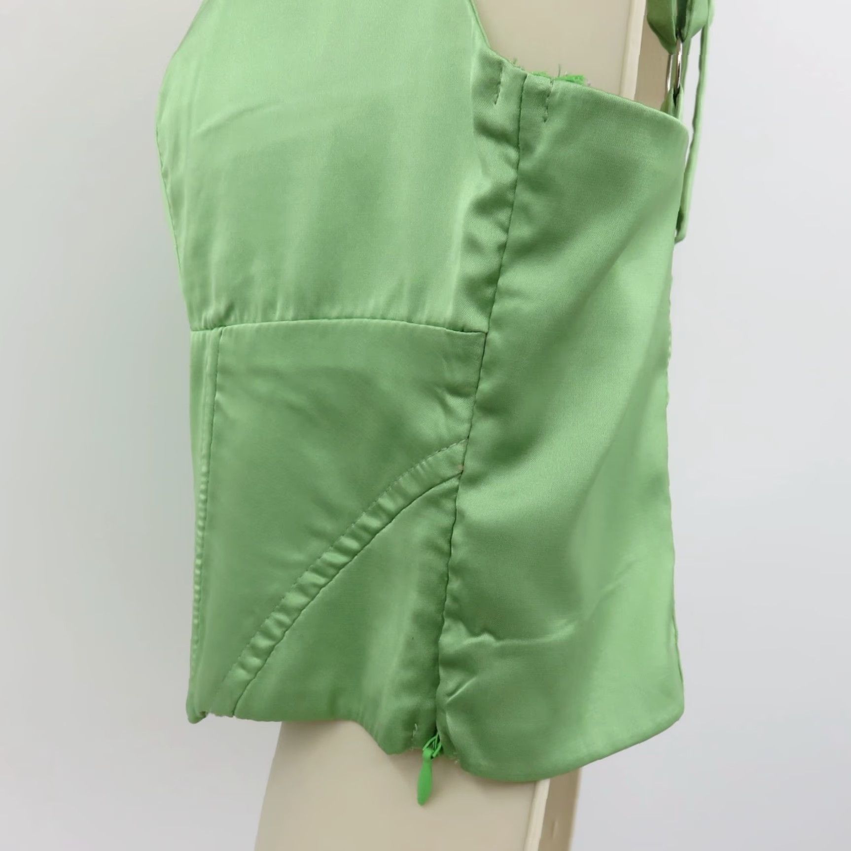 PRINCESS POLLY Princess Polly Women Tank Top Cropped Sweetheart Corset Zip Green 8 US Satin Polyester Casual Knits No N/A Size M / US 6-8 / IT 42-44 - 6 Thumbnail