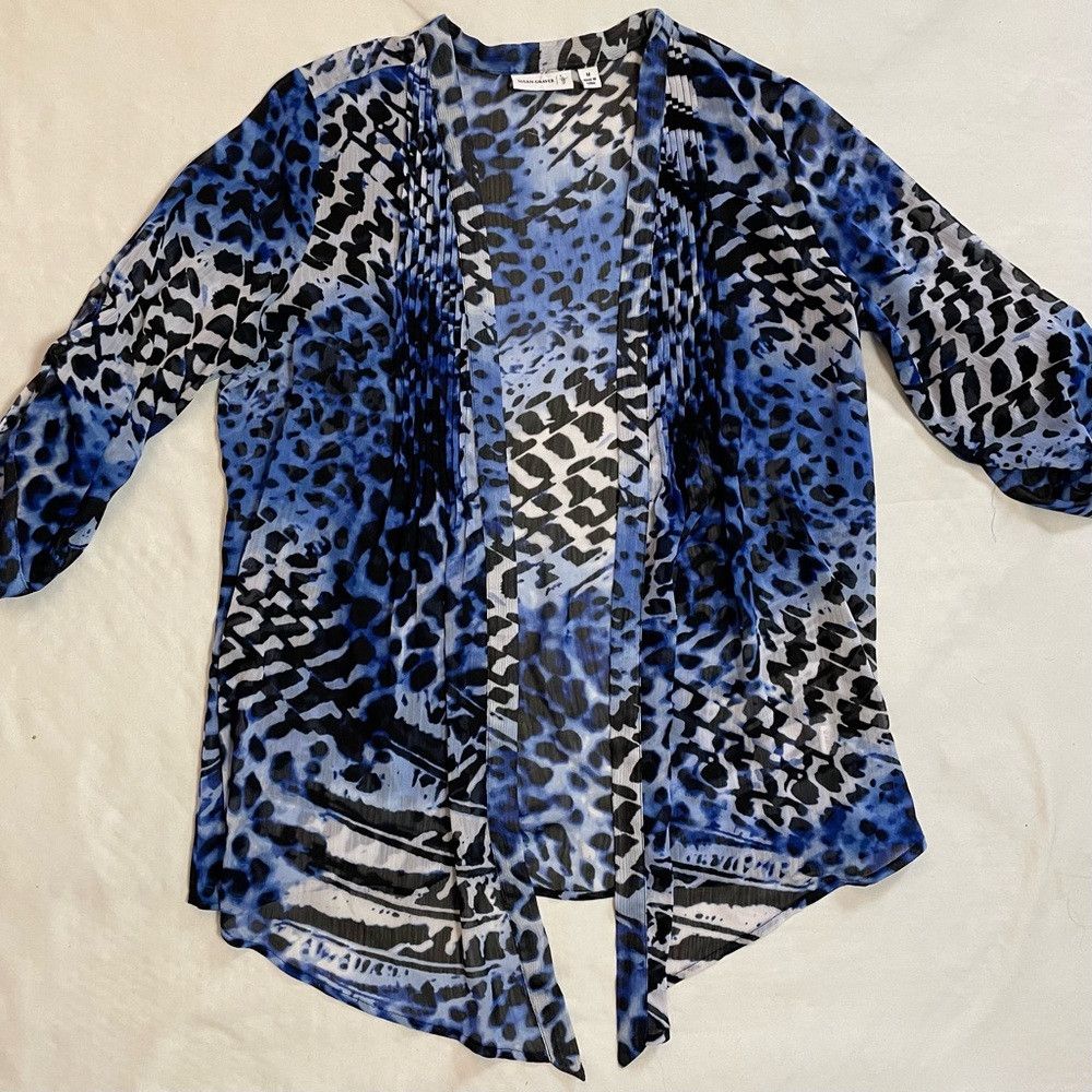 Other New Susan Graver Blue Open Front Blouse Cardigan Size M Size M / US 6-8 / IT 42-44 - 5 Thumbnail