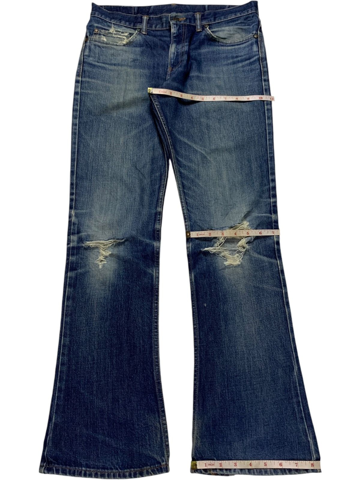 If Six Was Nine × Japanese Brand Vintage Japanese Brand Blue Wash Distressed Flare Jeans Size US 32 / EU 48 - 15 Thumbnail