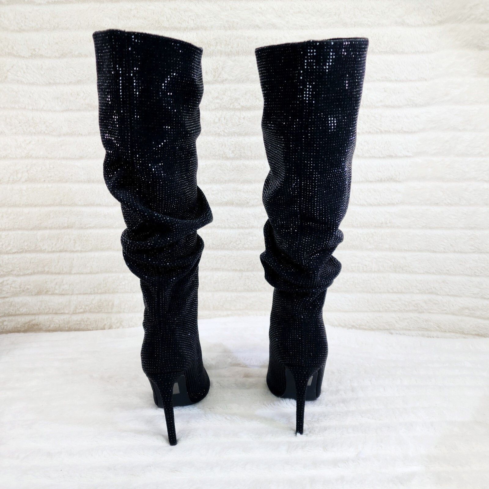 Other Radiant Black Rhinestone High Heel Stiletto Slouch Knee High Size US 6.5 / IT 36.5 - 3 Thumbnail
