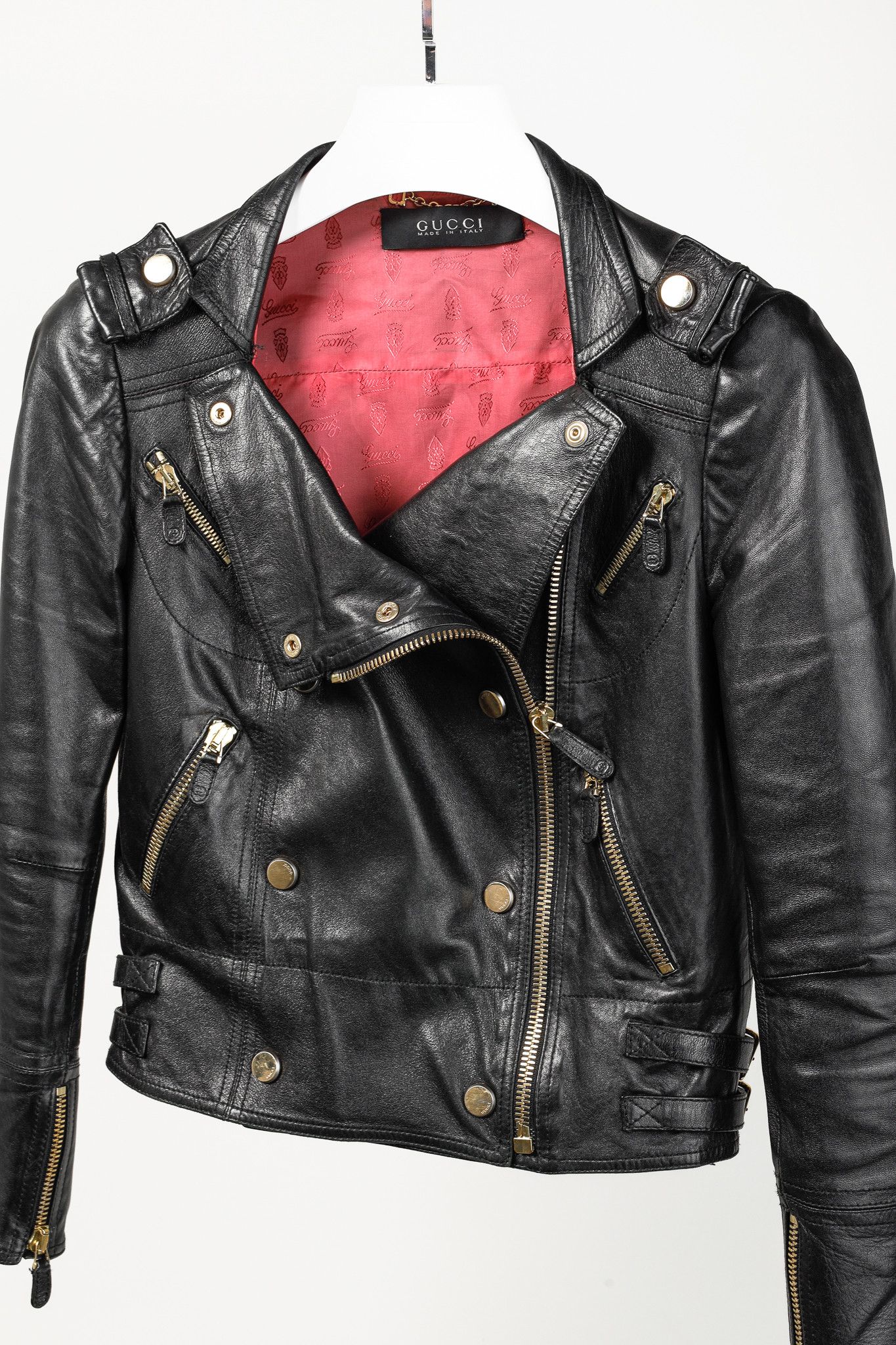 Gucci Gucci Black Leather Double-Breasted Moto Jacket Size M / US 6-8 / IT 42-44 - 3 Thumbnail