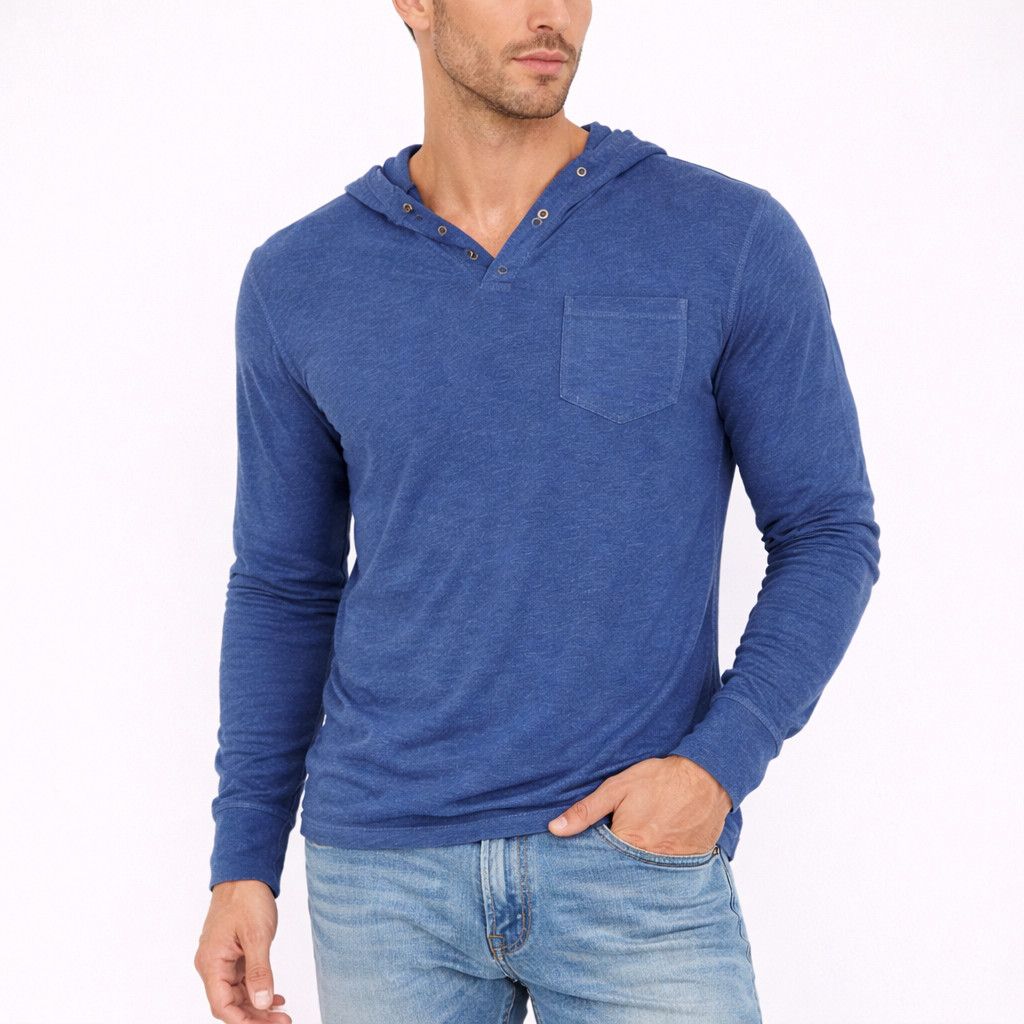 Guess Heathered 1/4 Button V-Neck Hooded Henley Casual School Size US M / EU 48-50 / 2 - 1 Thumbnail
