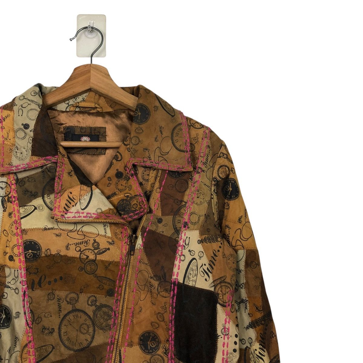 Japanese Brand 🔥VINTAGE LEATHER JACKET DOUBLE COLLAR FULL PRINT FLOWER Size S / US 4 / IT 40 - 6 Thumbnail