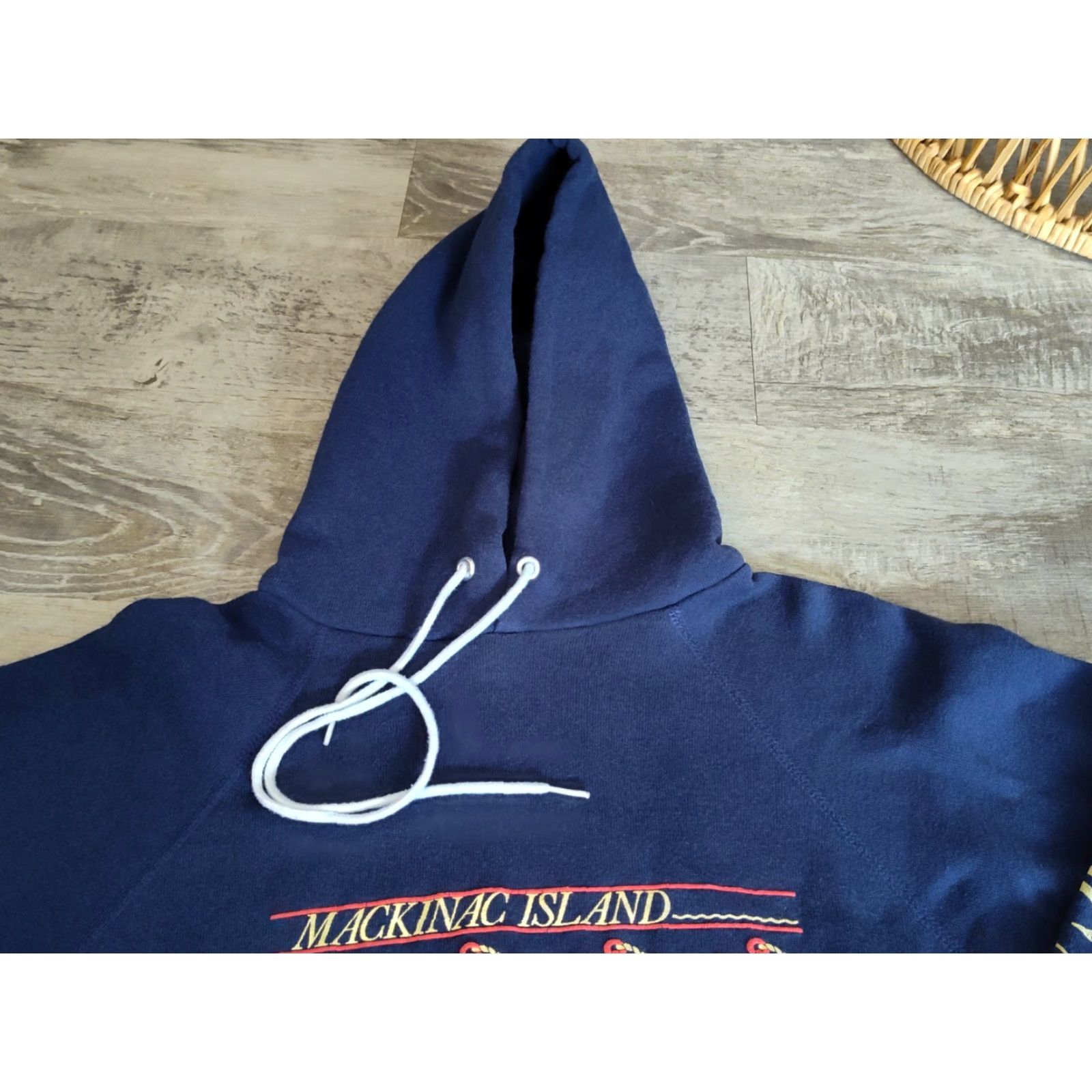 Hanes VINTAGE 80s Hanes Mackinac Island Hoodie Men's Blue Nautical Graphic Puff Print Pullover Size US M / EU 48-50 / 2 - 7 Thumbnail