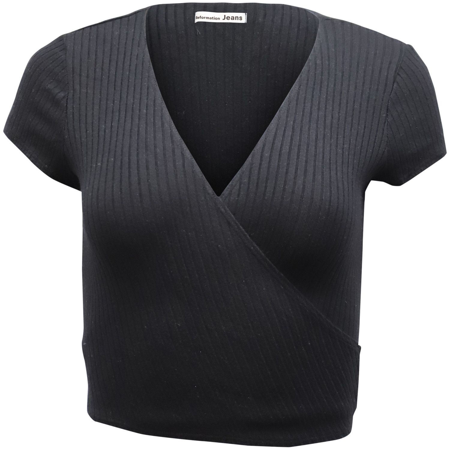 Reformation Reformation Flora Short Sleeve Knit Top in Black Tencel Size XS / US 0-2 / IT 36-38 - 1 Thumbnail