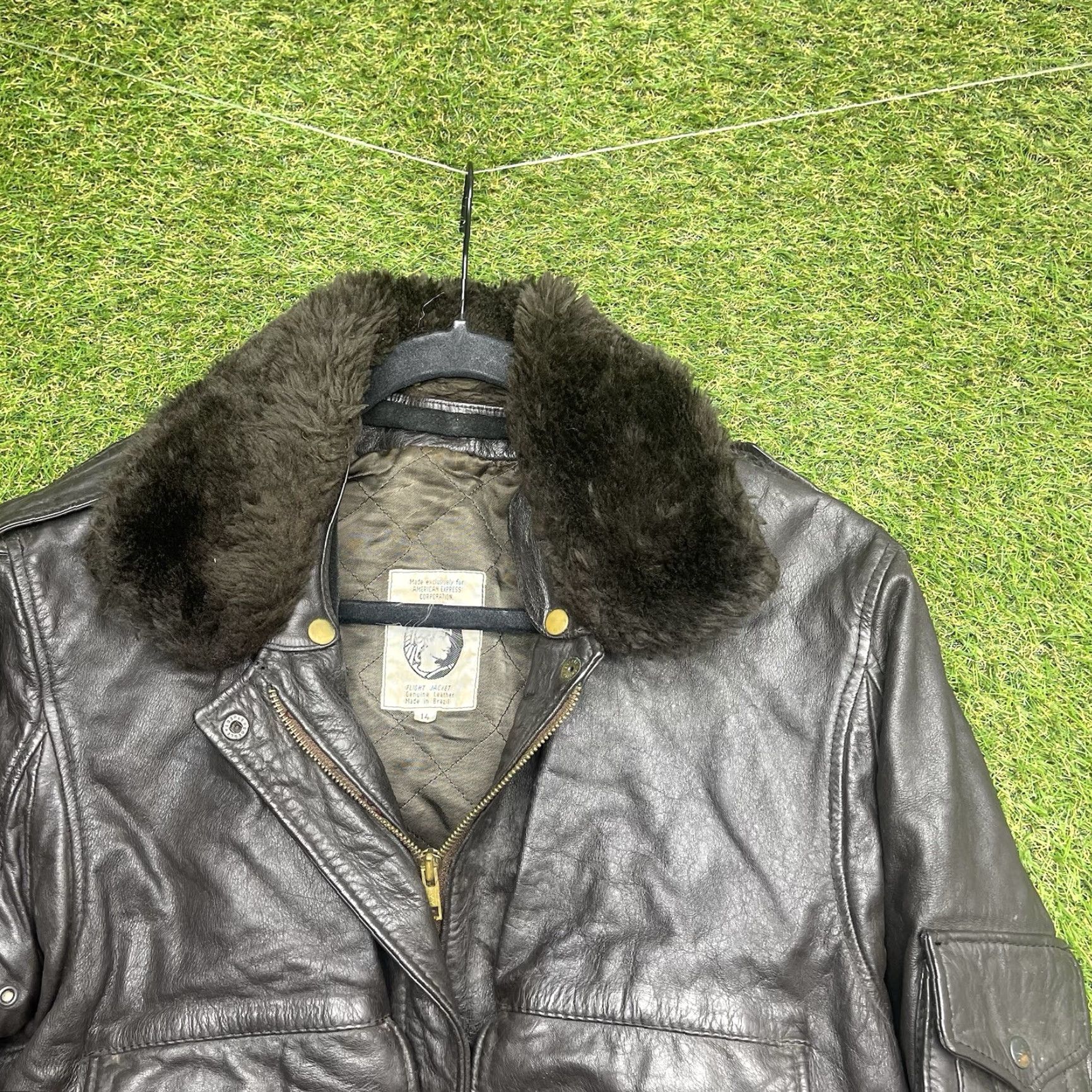 Vintage VINTAGE American Express Leather Flight Jacket Womens 14 A-2 Bomber Black Fur Size XL / US 12-14 / IT 48-50 - 3 Thumbnail
