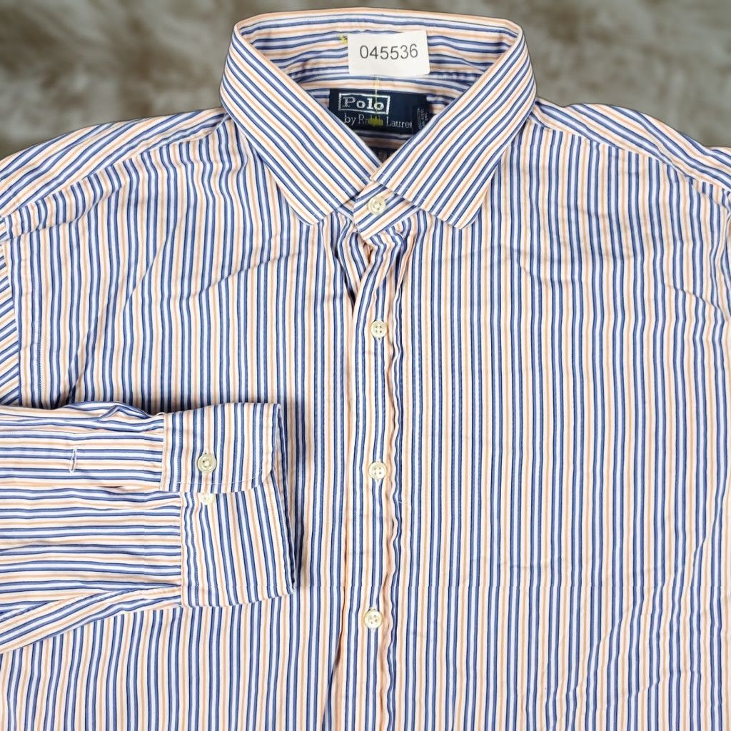 Ralph Lauren Ralph Lauren Dress Shirt Mens 17.5 Blue Orange Stripe Pony Button Up Long Sleeve Classic Fit 100% Cotton Size 46R - 1 Thumbnail