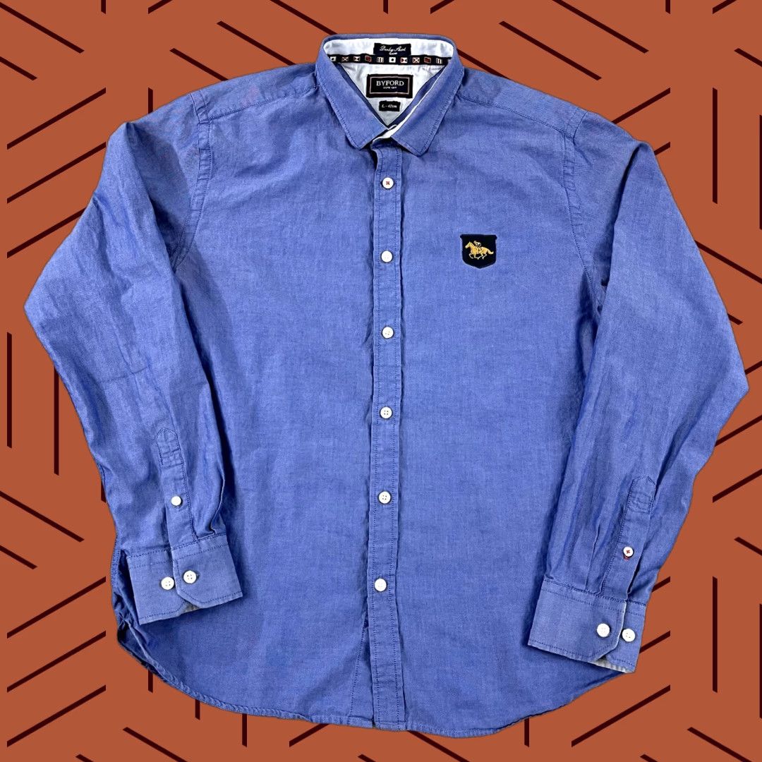 Vintage Byford Shirt Mens Large Blue Slim Fit Button-Up Dress Long Sleeve Mens Size 42R - 1 Thumbnail