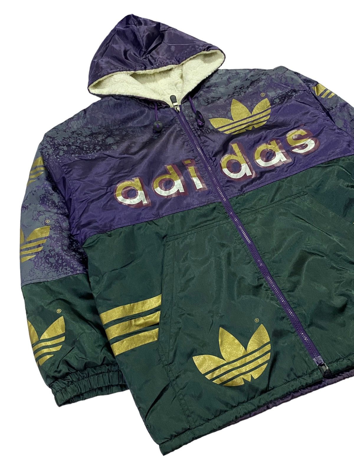 Adidas × Vintage Vintage 90s Adidas Big Logo Over Print Sherpa Jacket Size US M / EU 48-50 / 2 - 17 Thumbnail