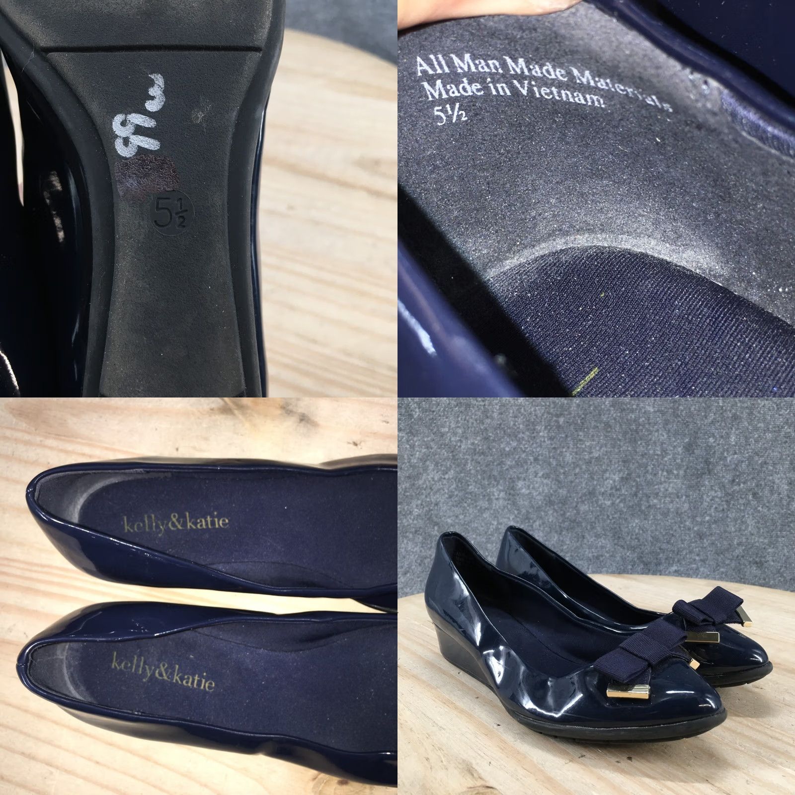 Vintage Kelly And Katie Heels Womens 5.5 Bow Slip On Low Wedge Pumps Blue Faux Leather Slip On Bow Pump Womens 5.5 Blue Size US 6 / IT 36 - 9 Thumbnail